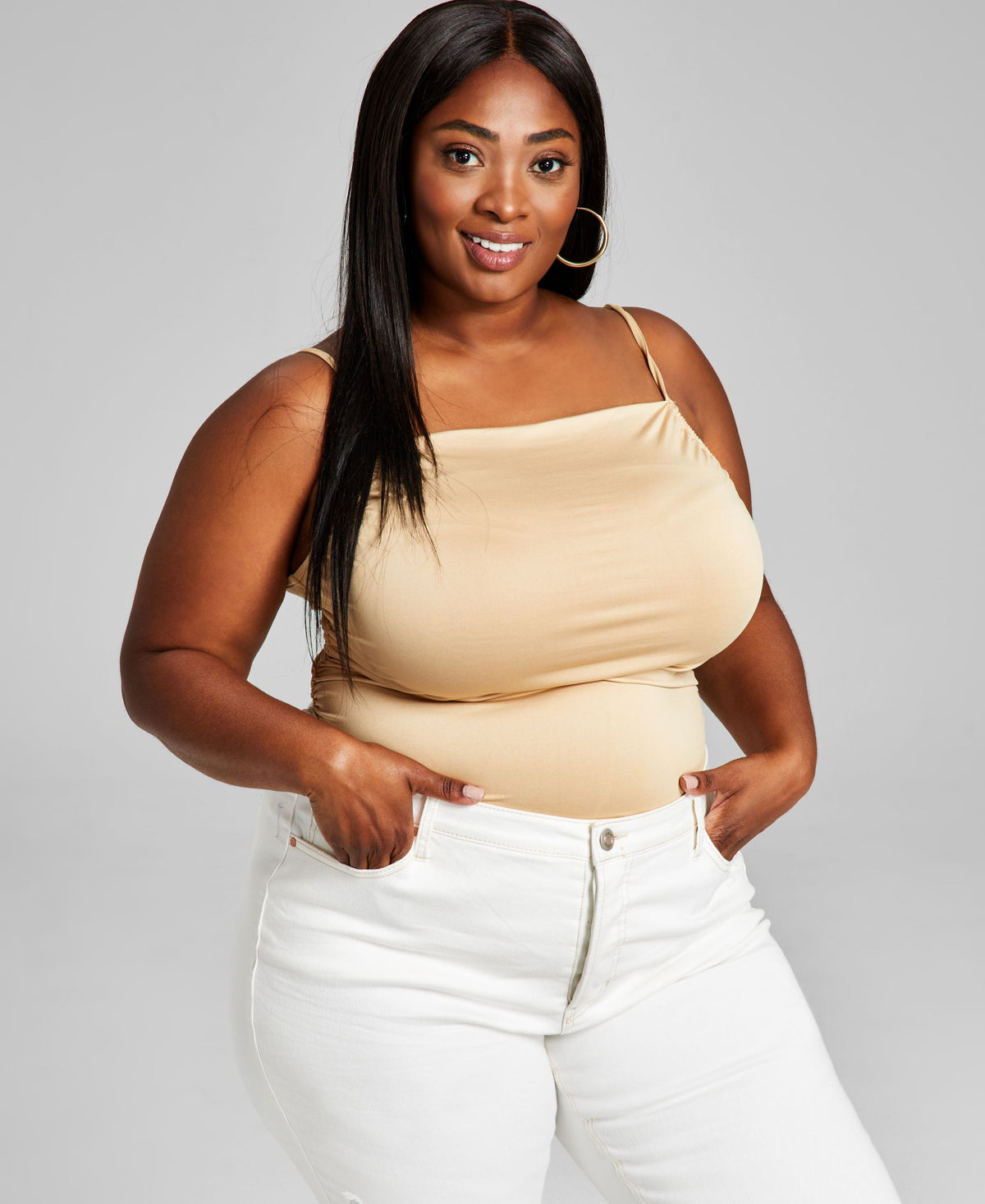 Now This Trendy Plus Size Ruched Camisole Bodysuit