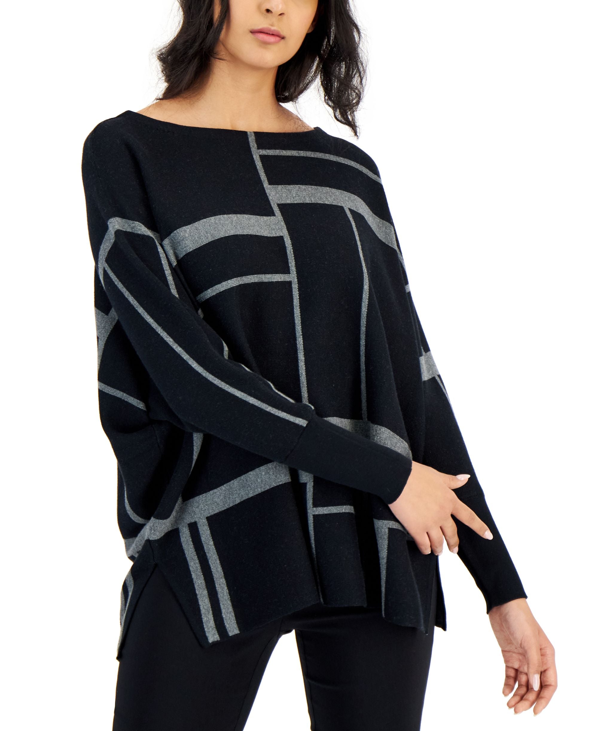Women's Geo-Print Dolman-Sleeve Sweater