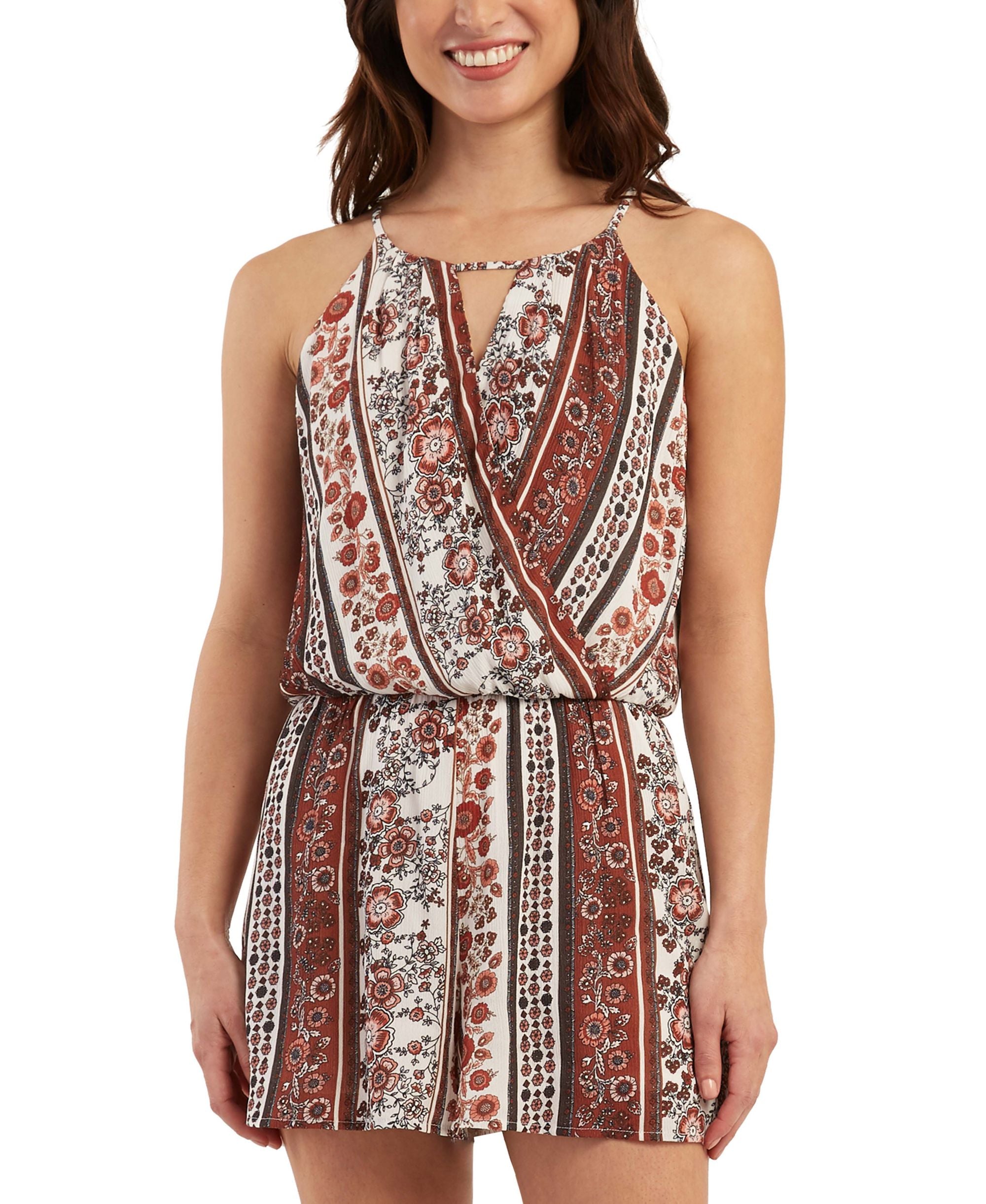 Juniors' Printed Sleeveless Romper