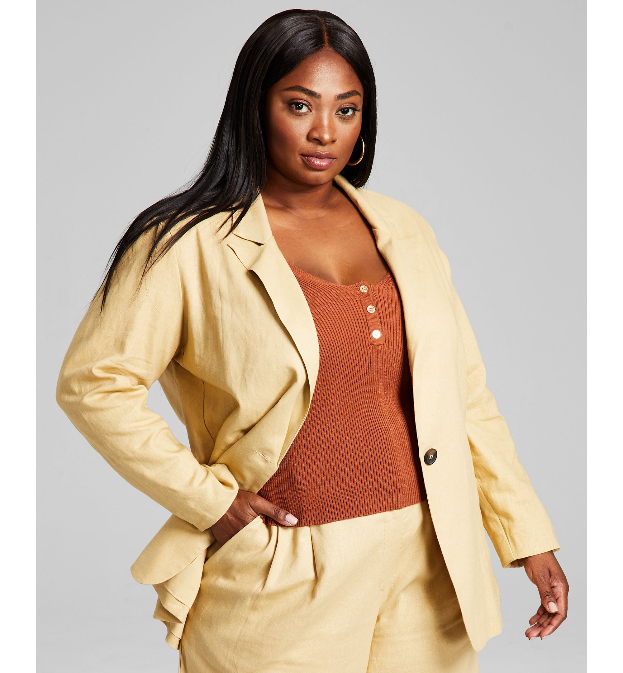 Now This Trendy Plus Size Oversized Linen Blend Blazer