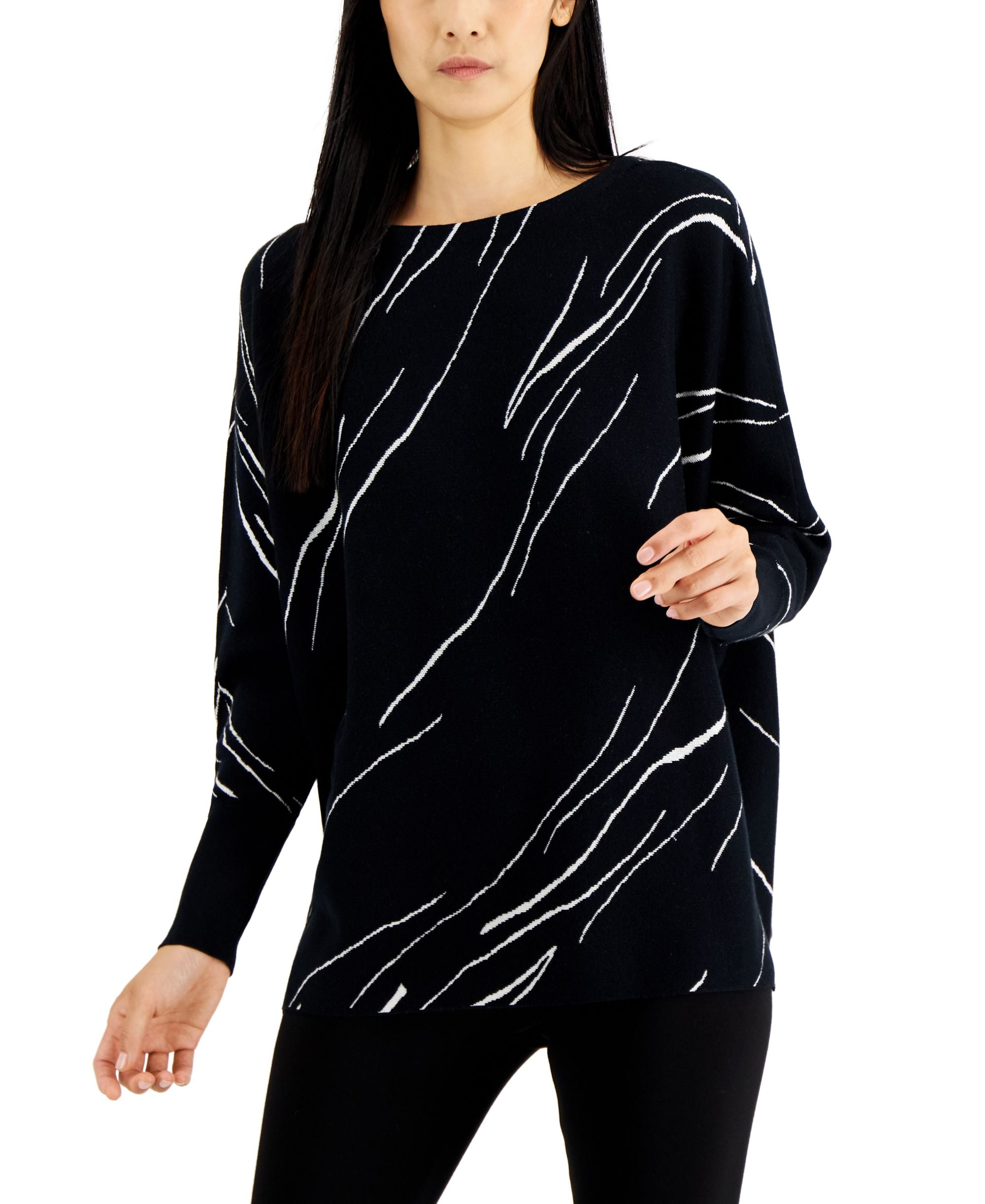 Women's Geo-Print Dolman-Sleeve Sweater