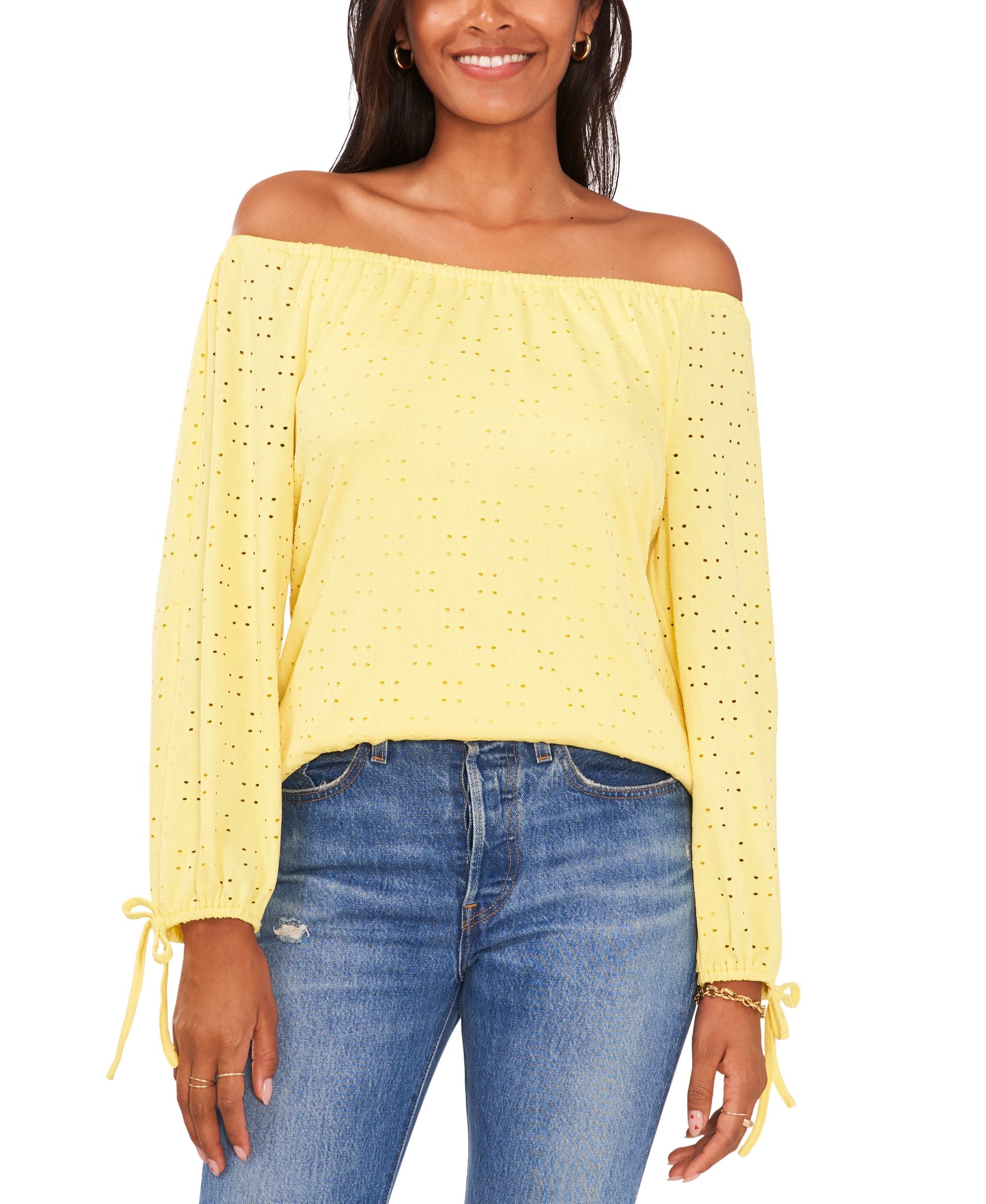Sam Jess Womens Eyelet Off The Shoulder Top