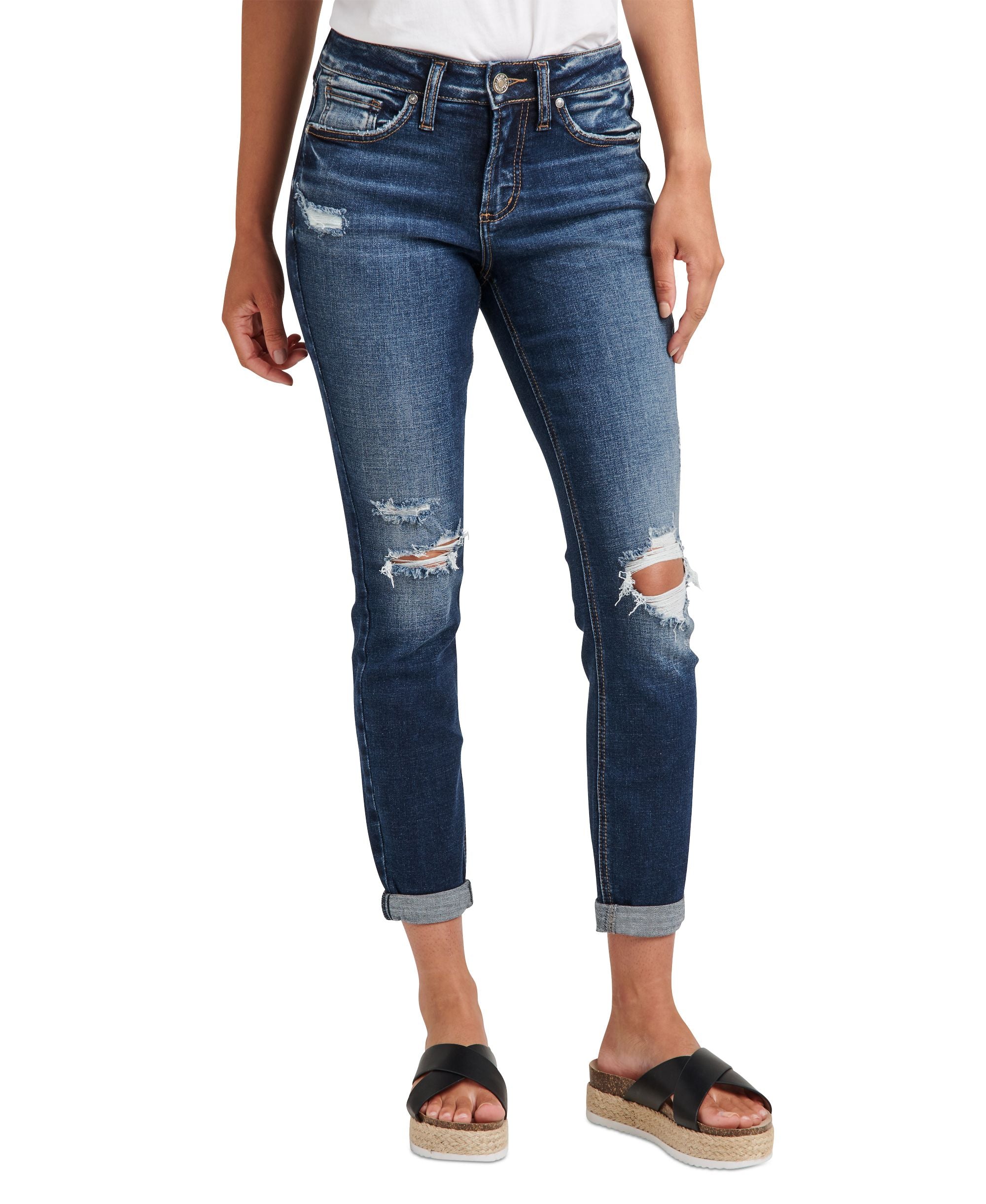 Silver Jeans Co. Womens Suki Distressed Rolled Cuff Curvy Skinny Jeans