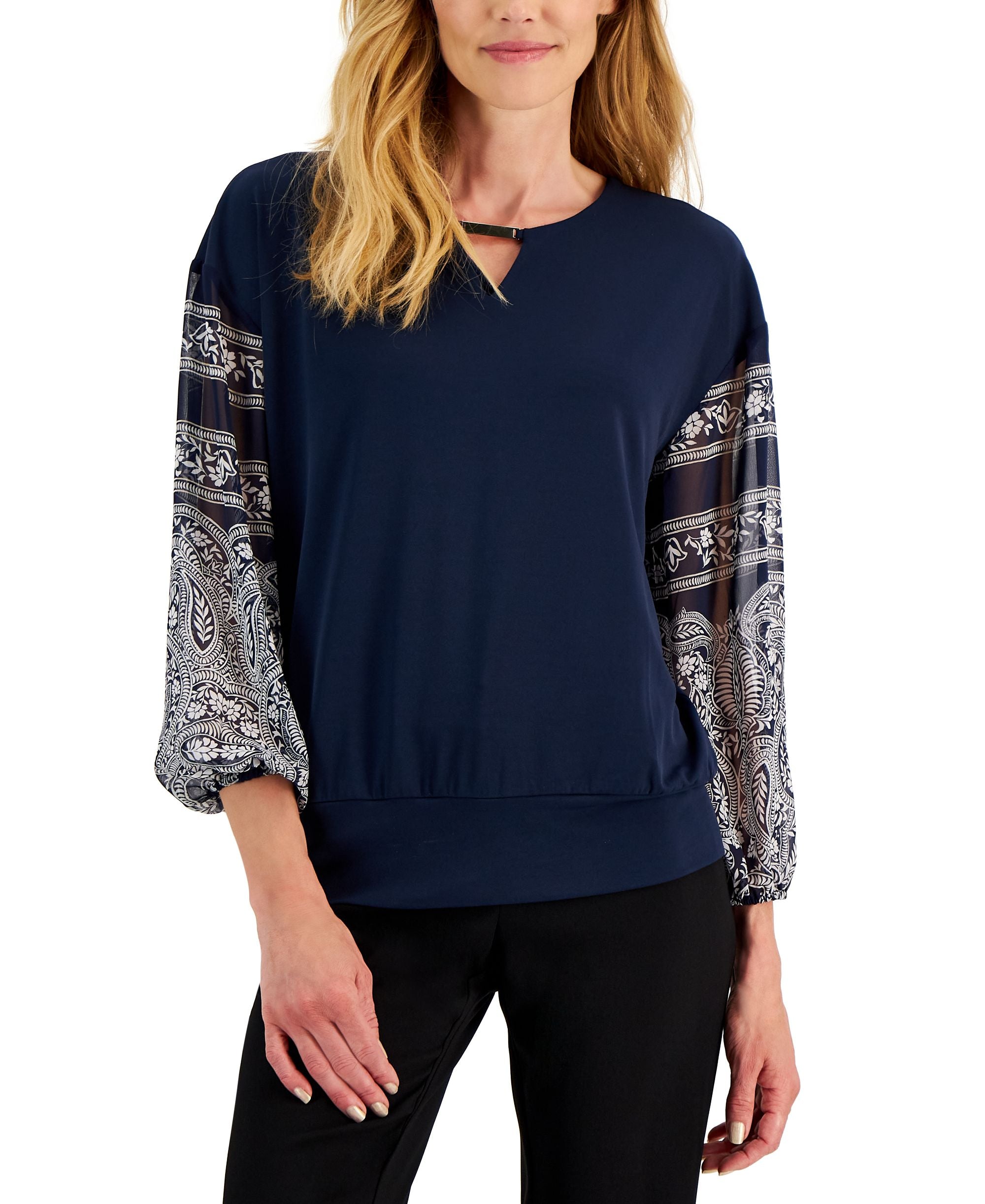 JM Collection Womens Printed Sleeve Top