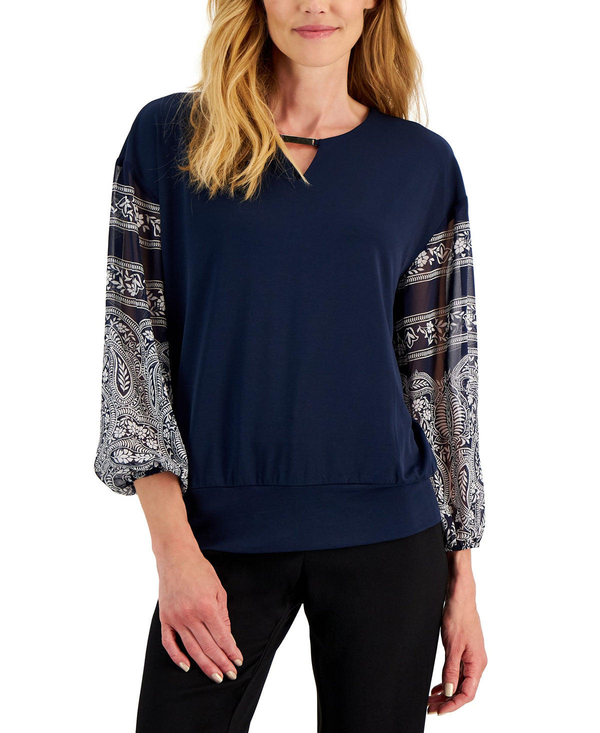 JM Collection Womens Printed Sleeve Top