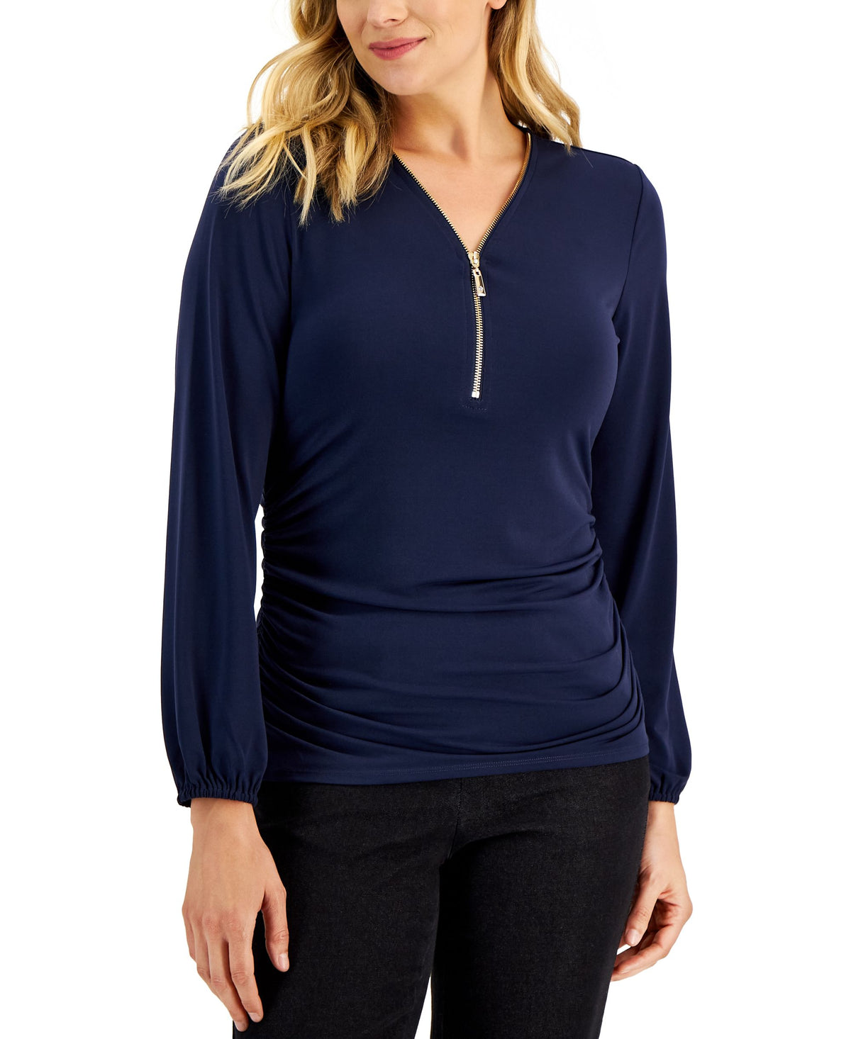 Women's Zip-Front Ruched Top