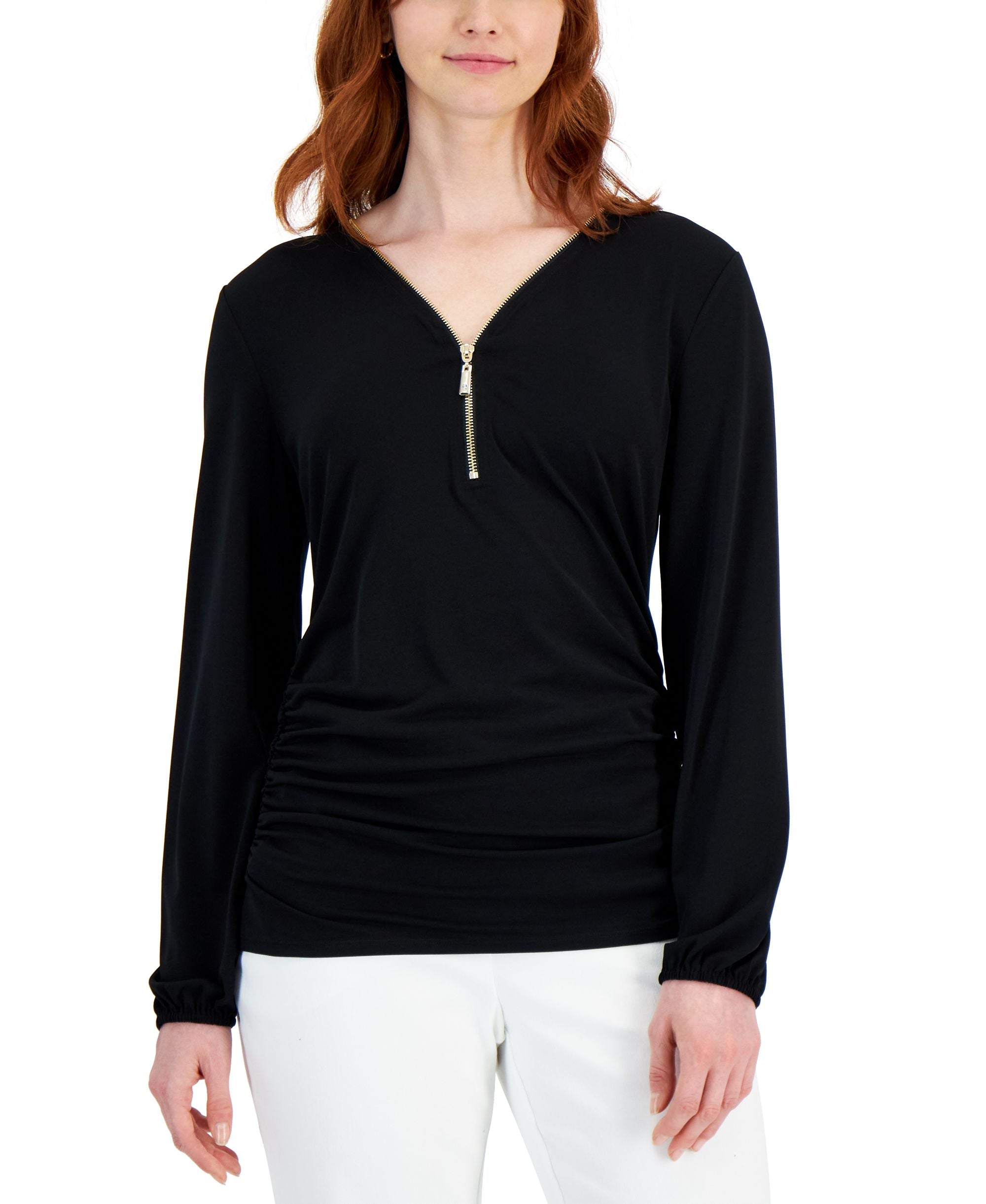 Women's Zip-Front Ruched Top