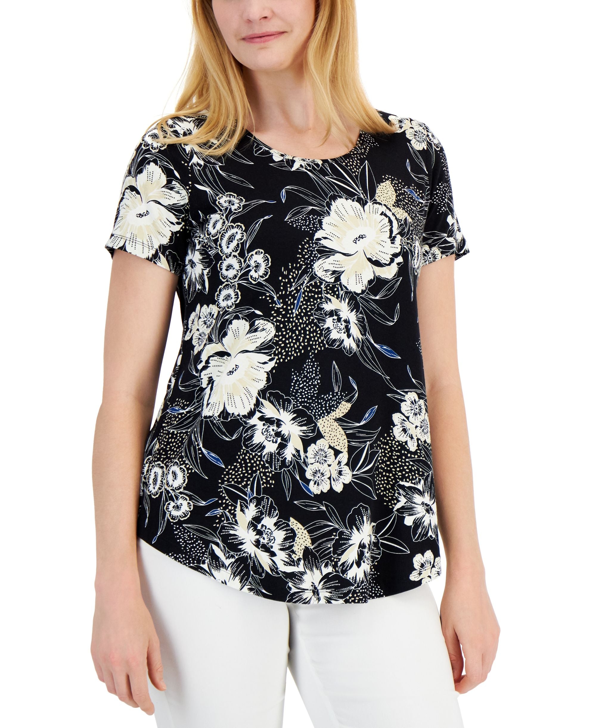 JM Collection Womens Linework Stipple Top