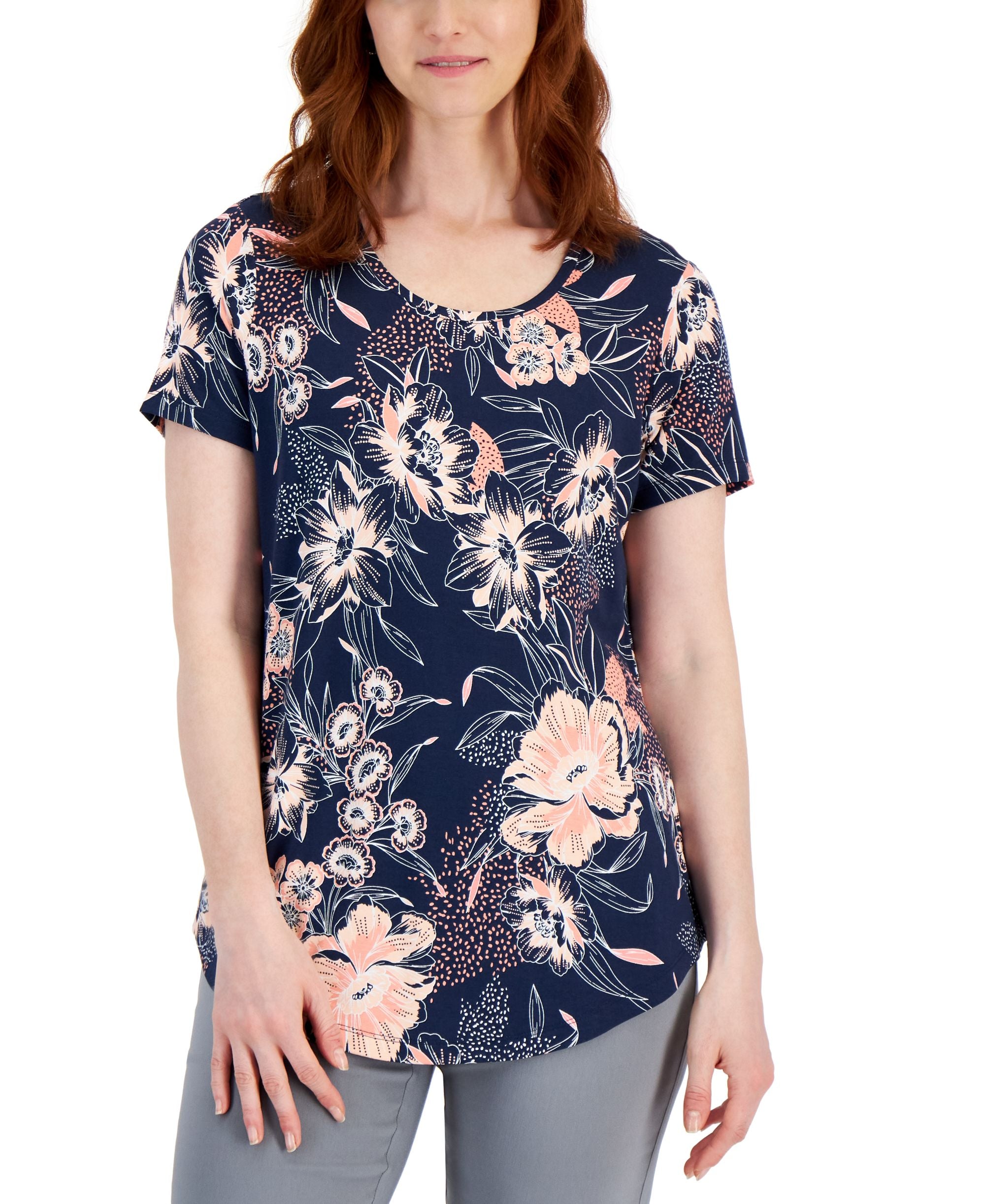 JM Collection Petite Linework Stipple Printed T-Shirt