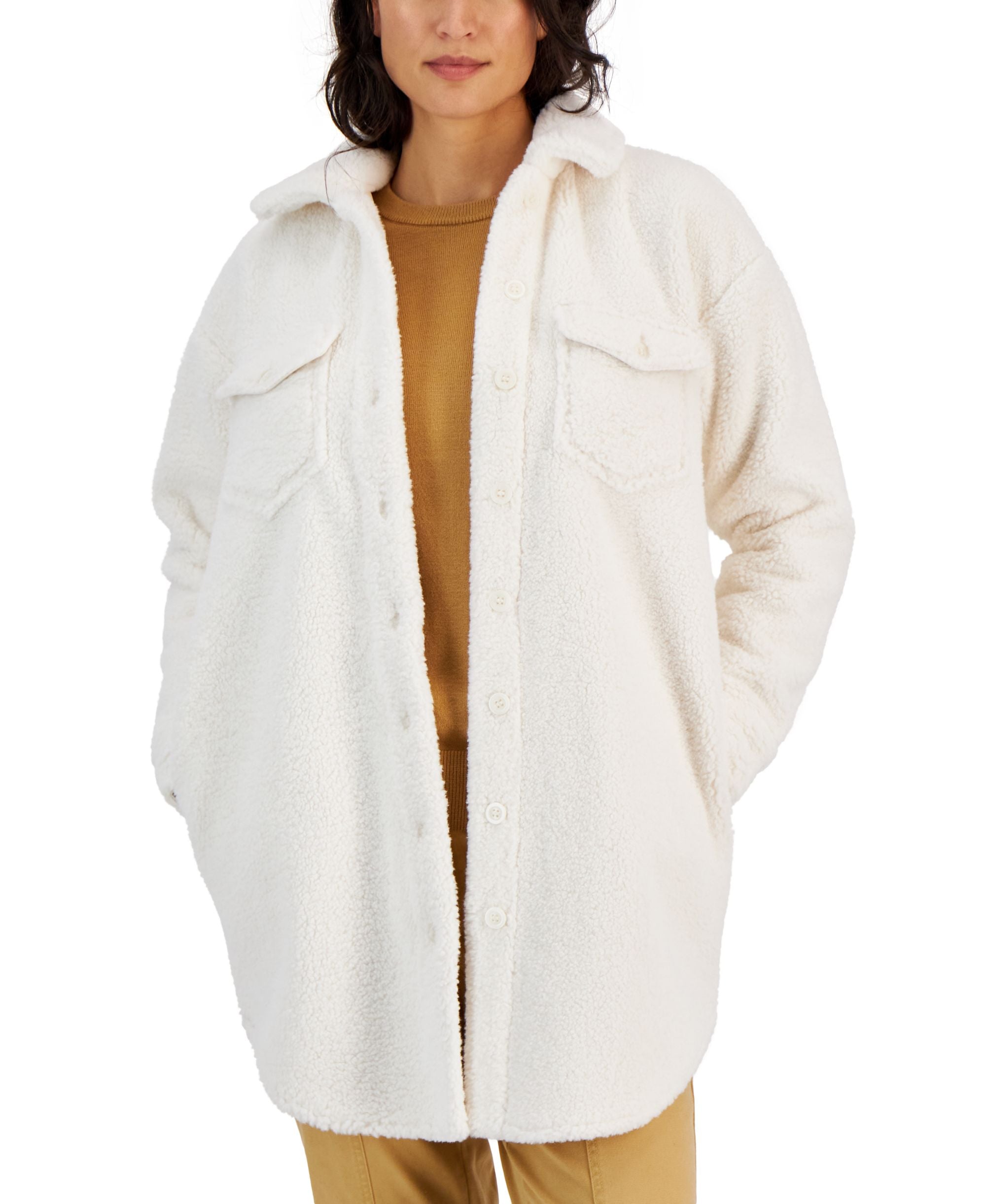 Style & Co Womens Faux Sherpa Shacket