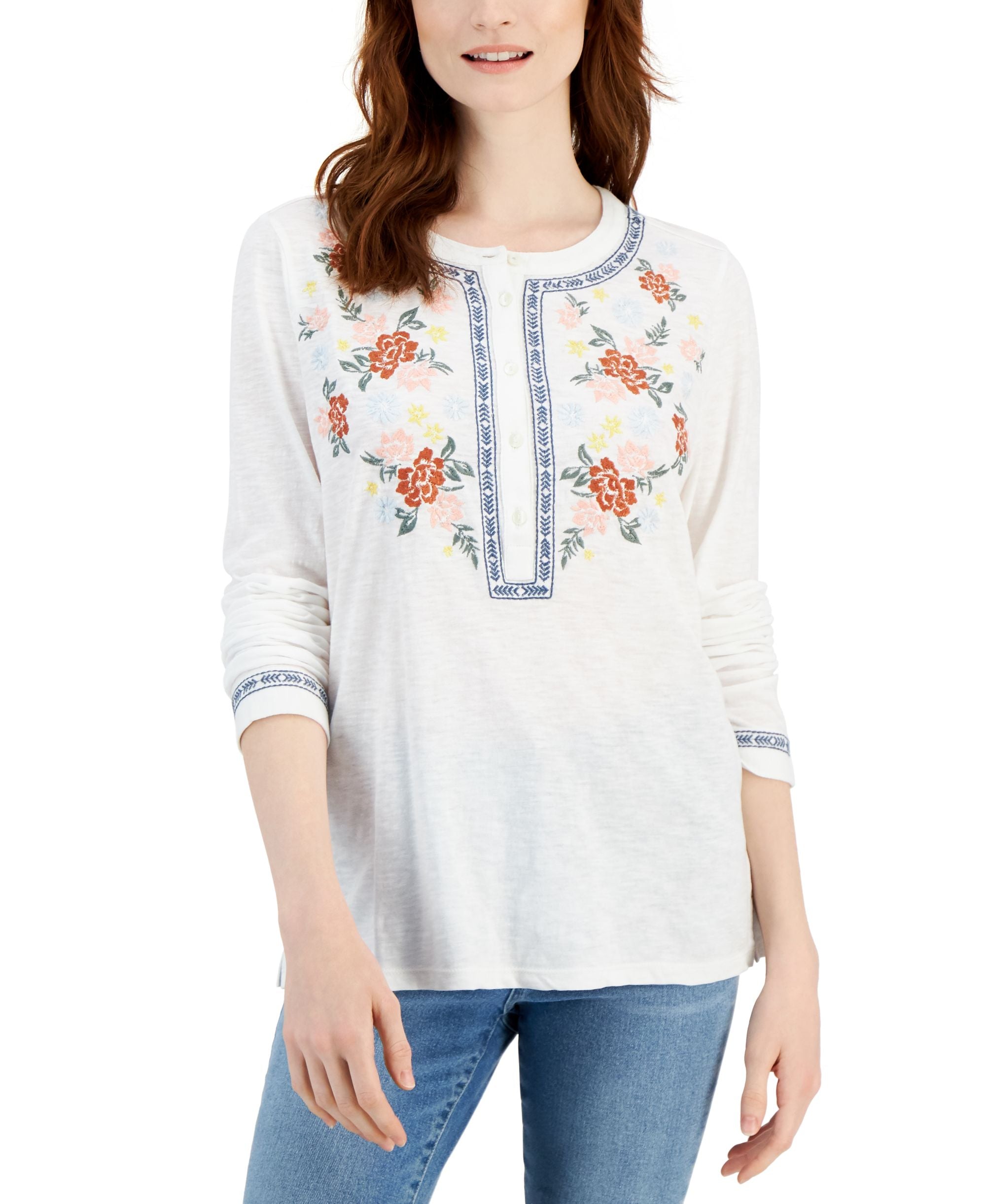 Style & Co Womens Cotton Embroidered Shirt