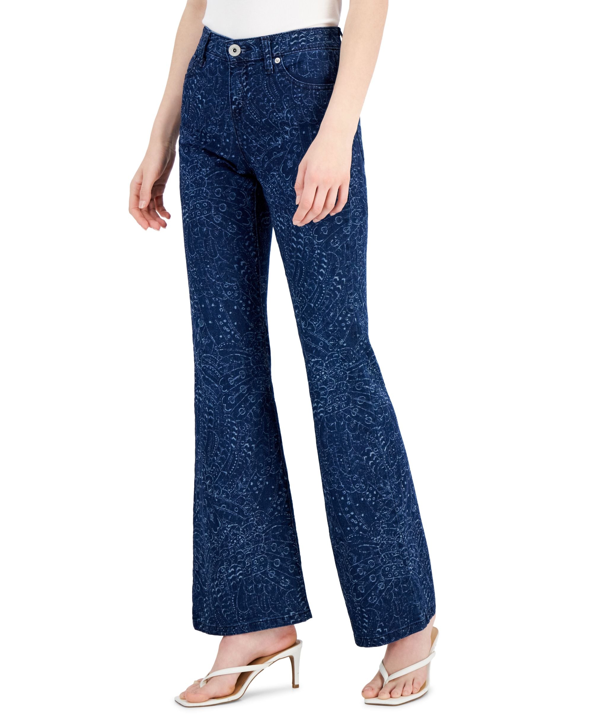 INC International Concepts Womens Printed Mid Rise Flare Leg Jeans