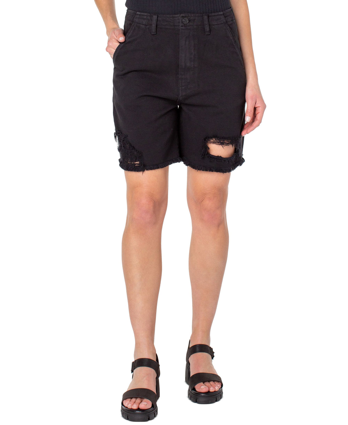 Earnest Sewn Womens Distressed Twill Denim Shorts