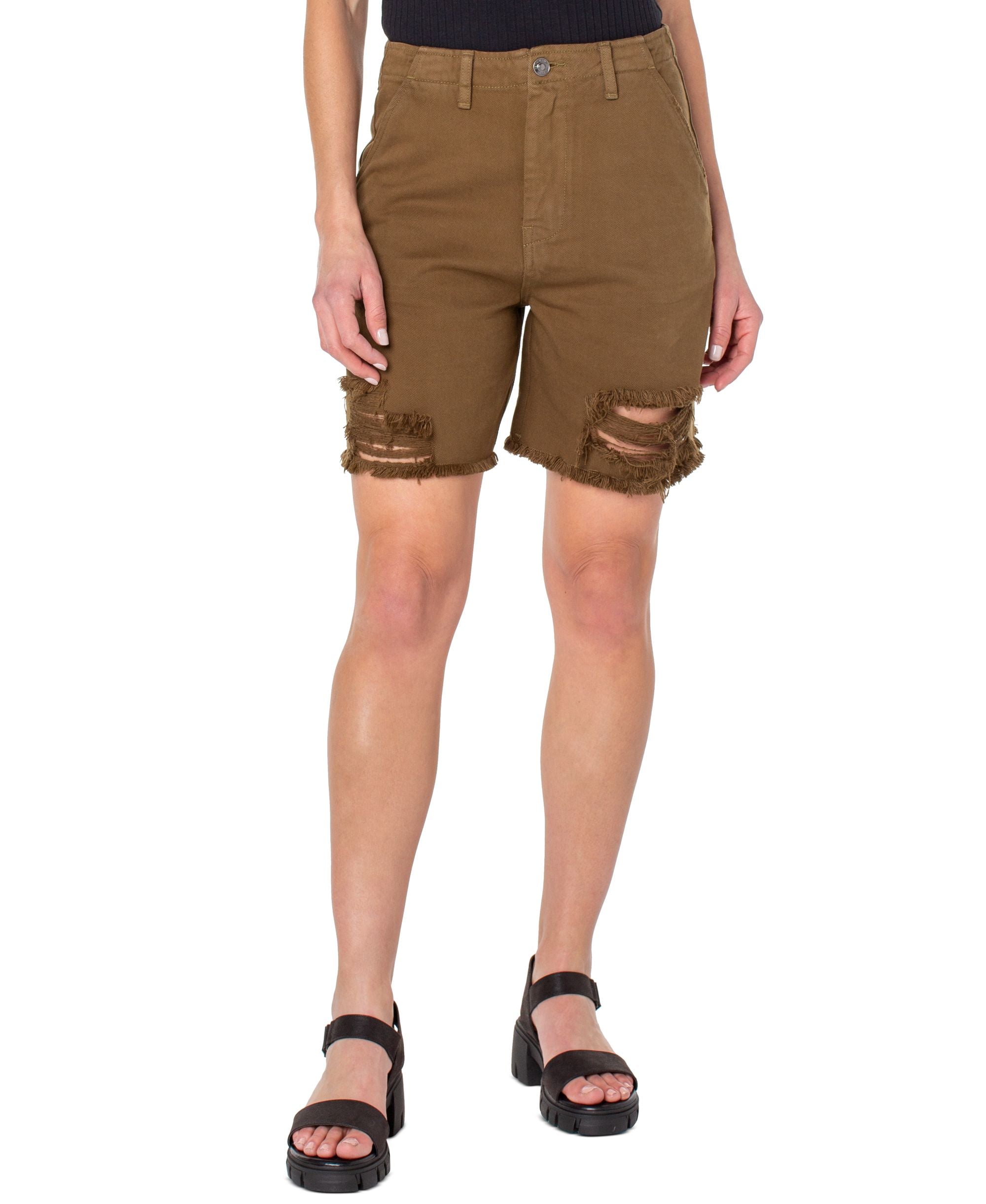 Earnest Sewn Womens Distressed Twill Denim Shorts