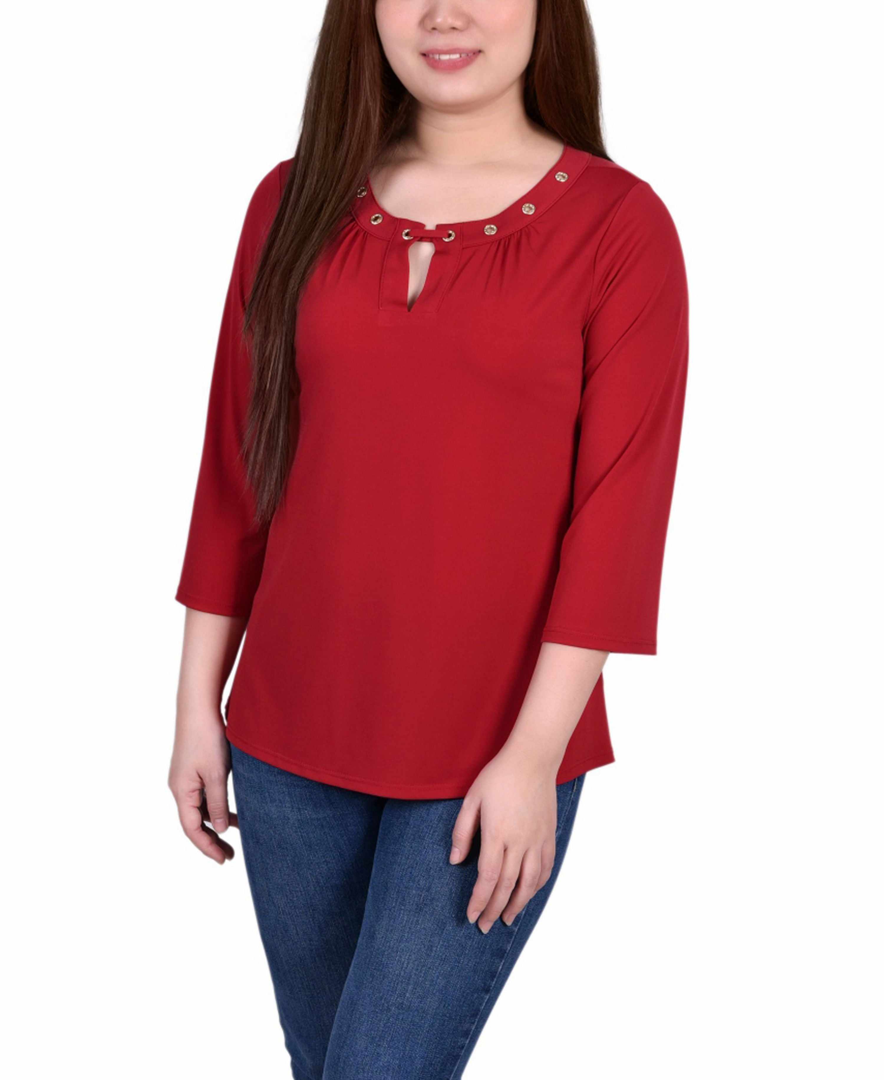 Petite Size 3/4 Sleeve Grommet Top