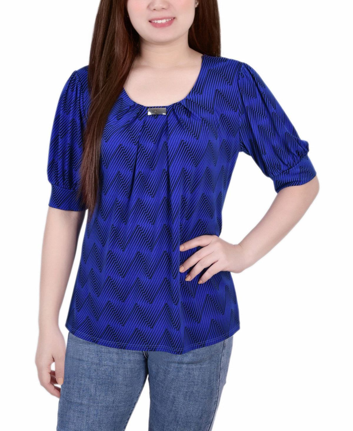 Petite Printed Balloon Sleeve Top