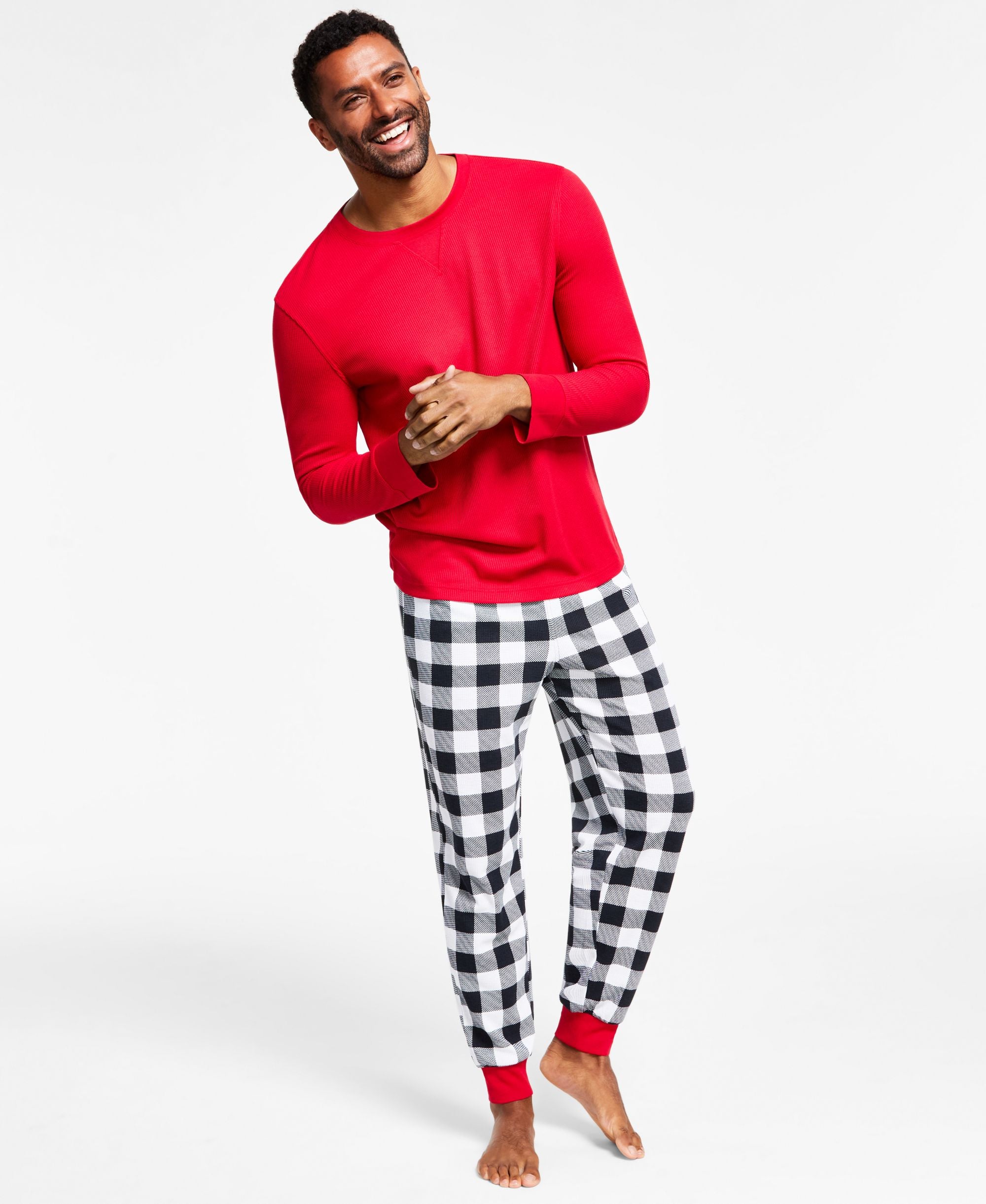 Matching Mens Thermal Waffle Buffalo Check Mix It Pajama Set