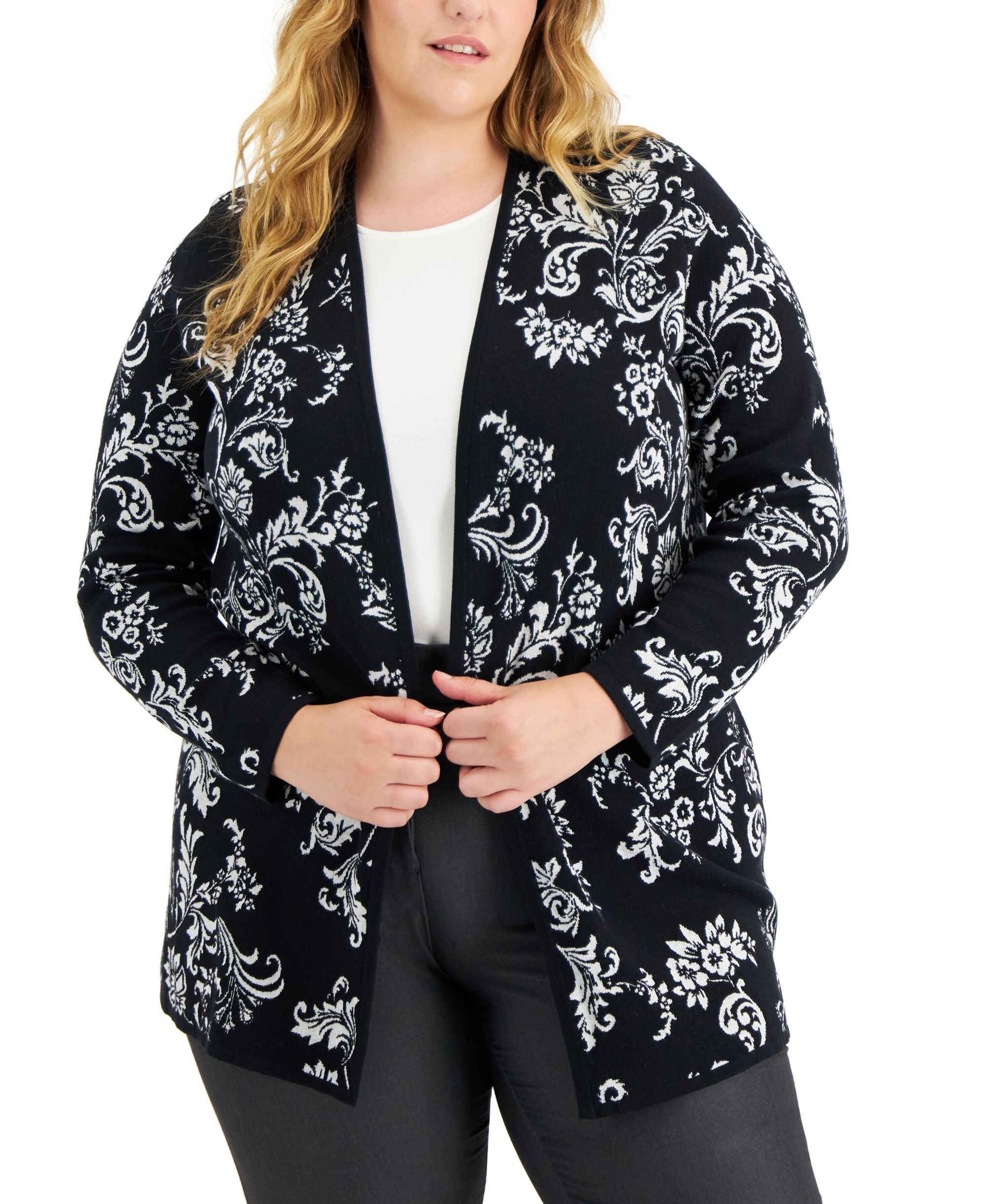 JM Collection Plus Size Open Front Cardigan