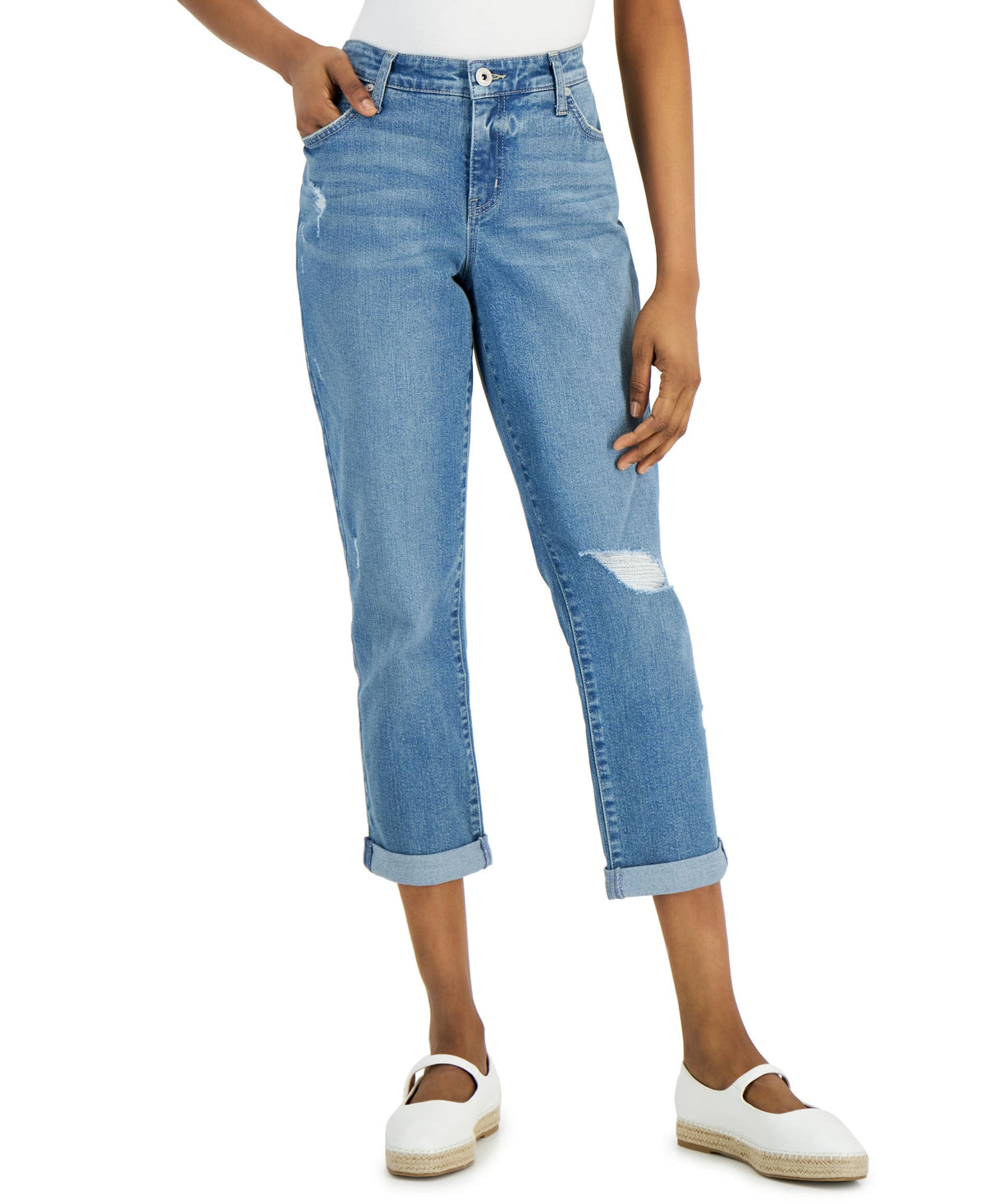 Style & Co Distressed Girlfriend Jeans