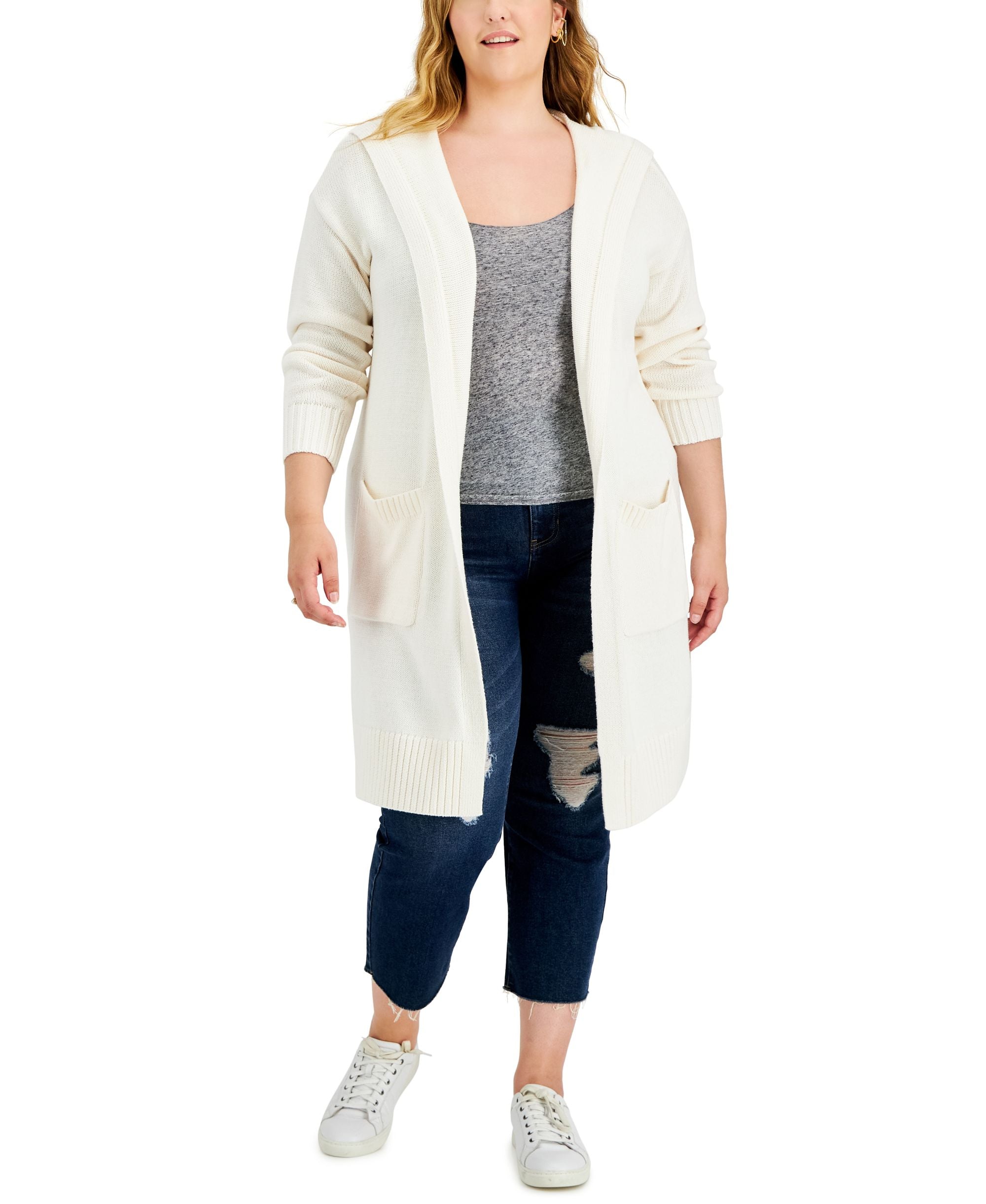 Style & Co Plus Size Hooded Open Front Cardigan