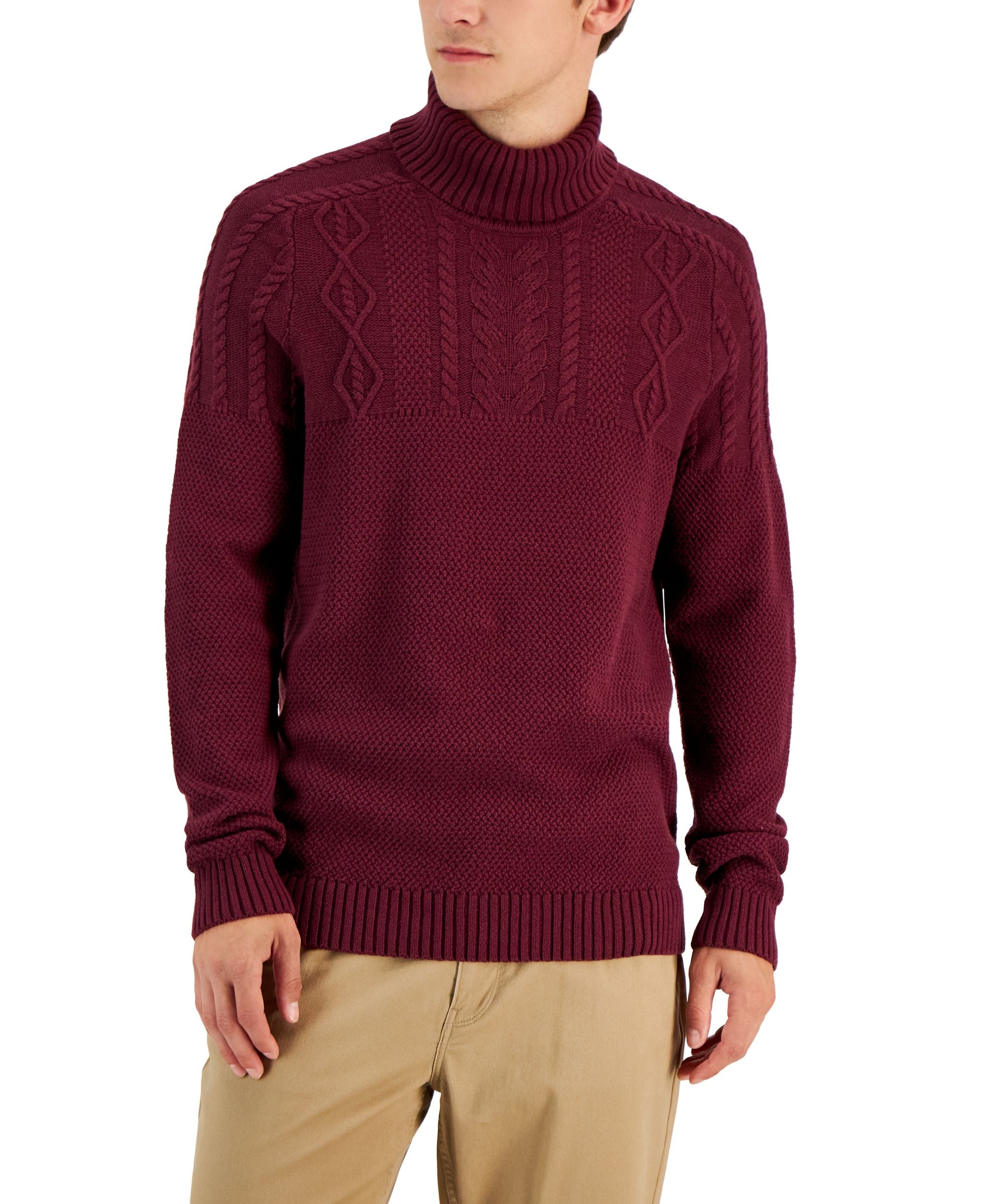 Club Room Mens Chunky Cable Knit Turtleneck Sweater