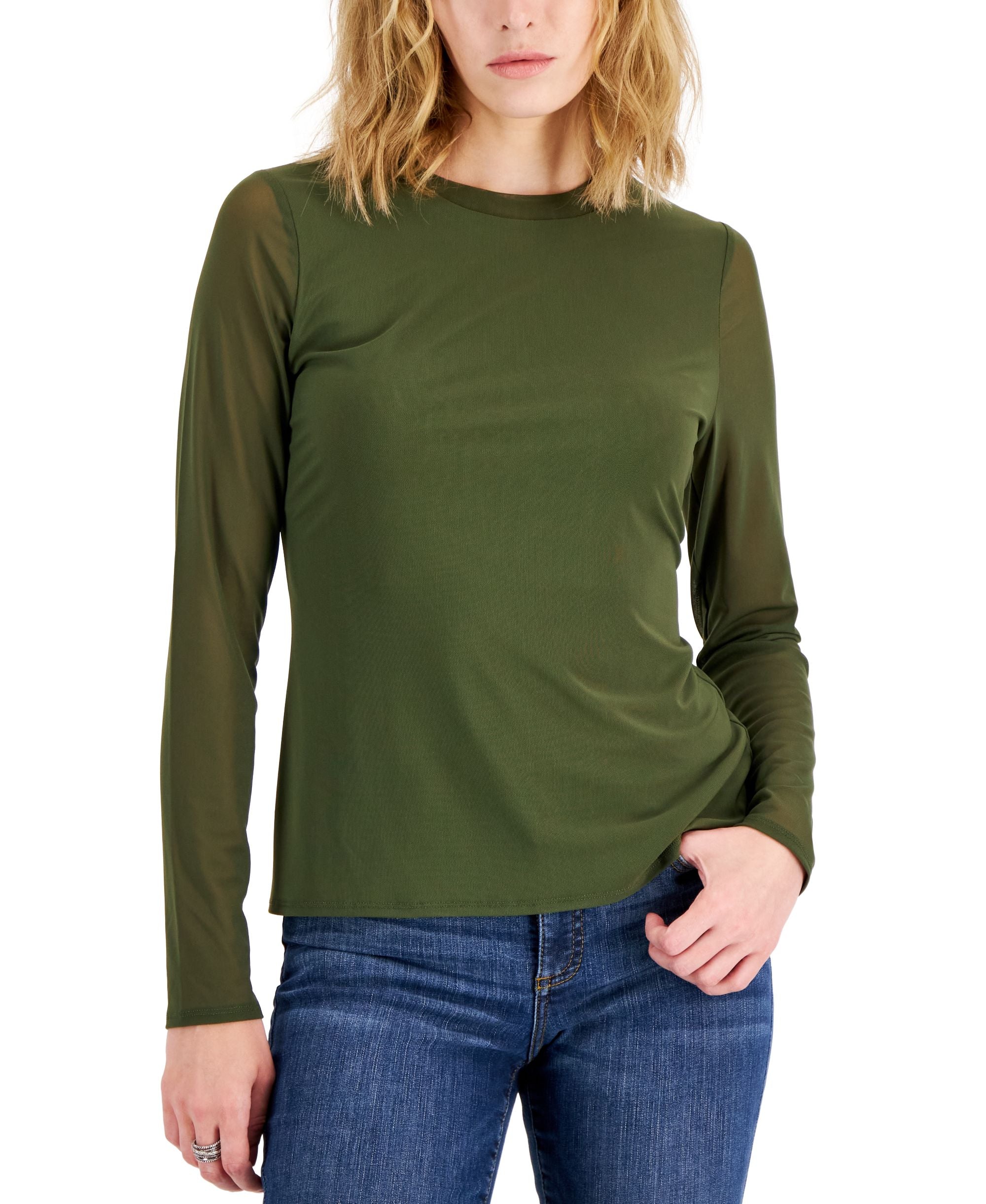 International Concepts Womens Mesh Crewneck Top