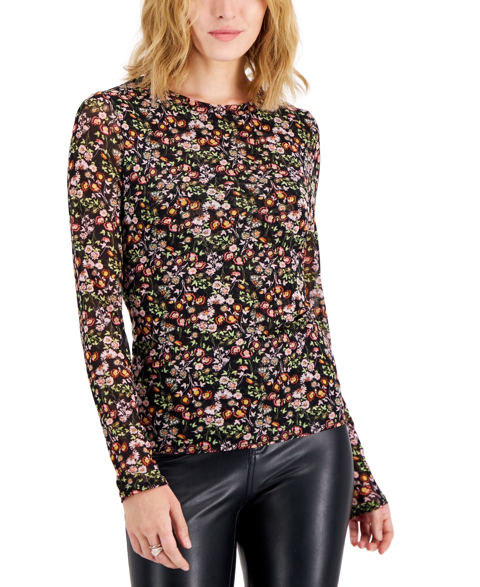 International Concepts Womens Printed Mesh Top