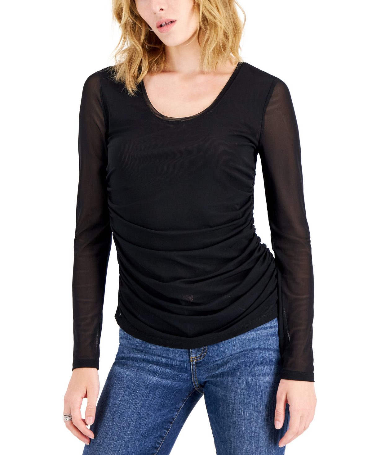 INC International Concepts Womens Side Ruched Mesh Top