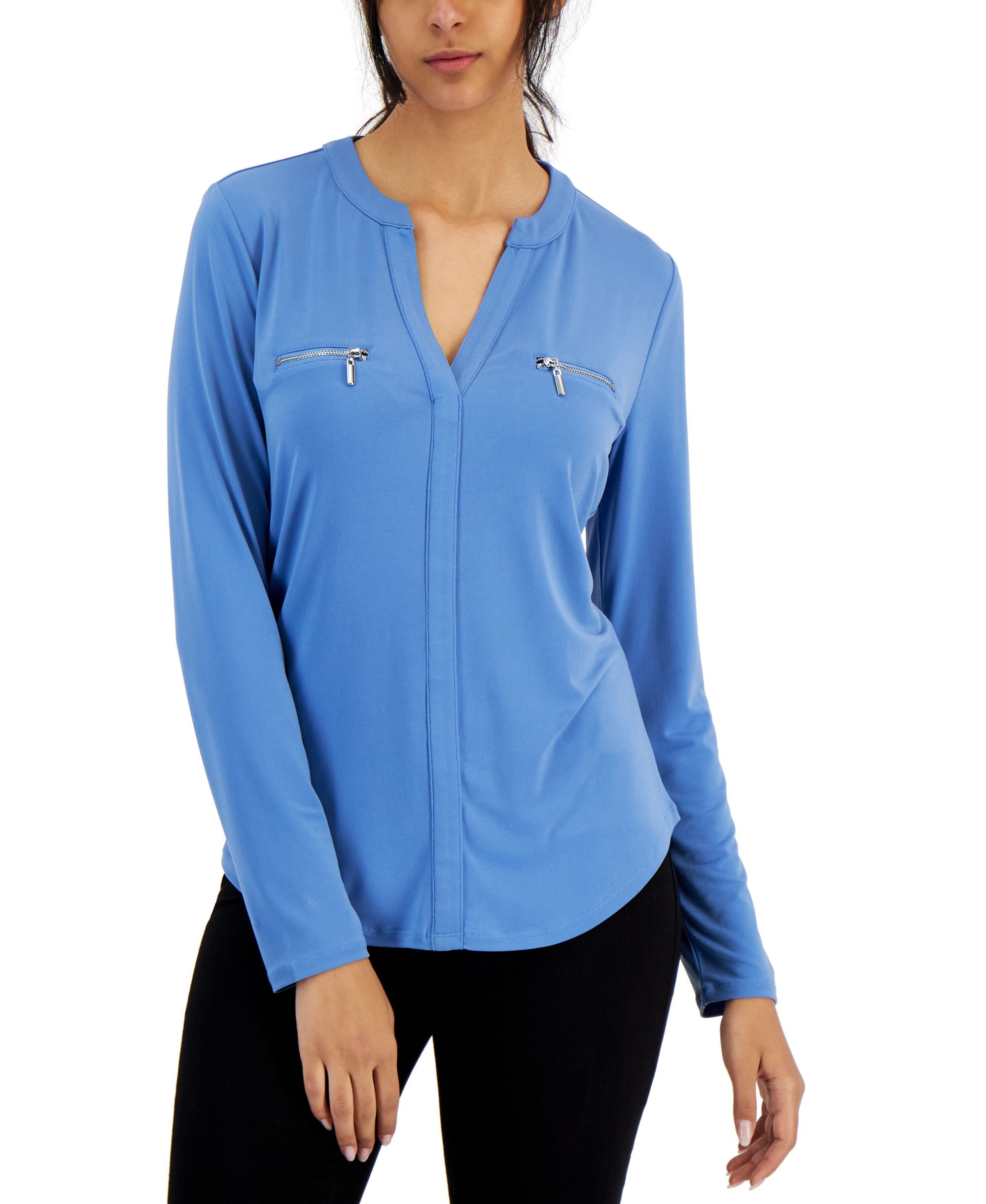 INC International Concepts Womens Zip Pocket Blouse