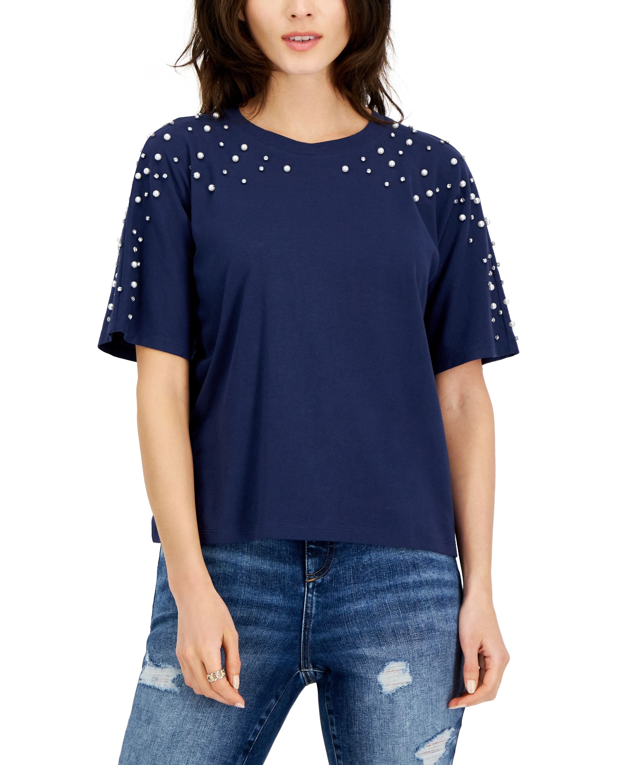 INC International Concepts Womens Embellished Dolman Sleeve Tee