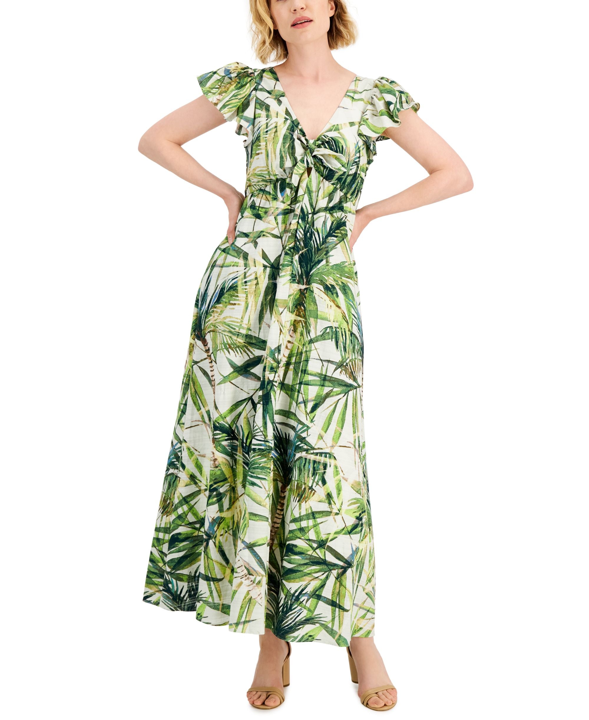 Taylor Cotton Printed Bow Tie Maxi Dress