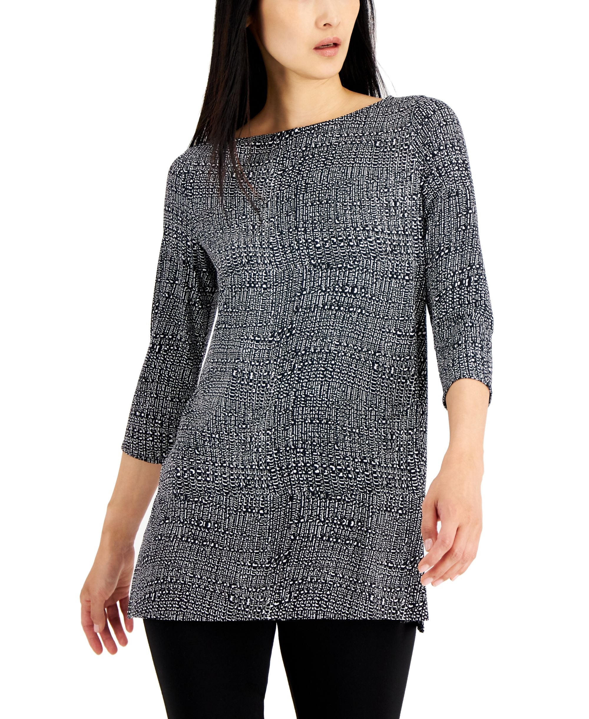 Alfani Petite Printed Boat Neck Tunic