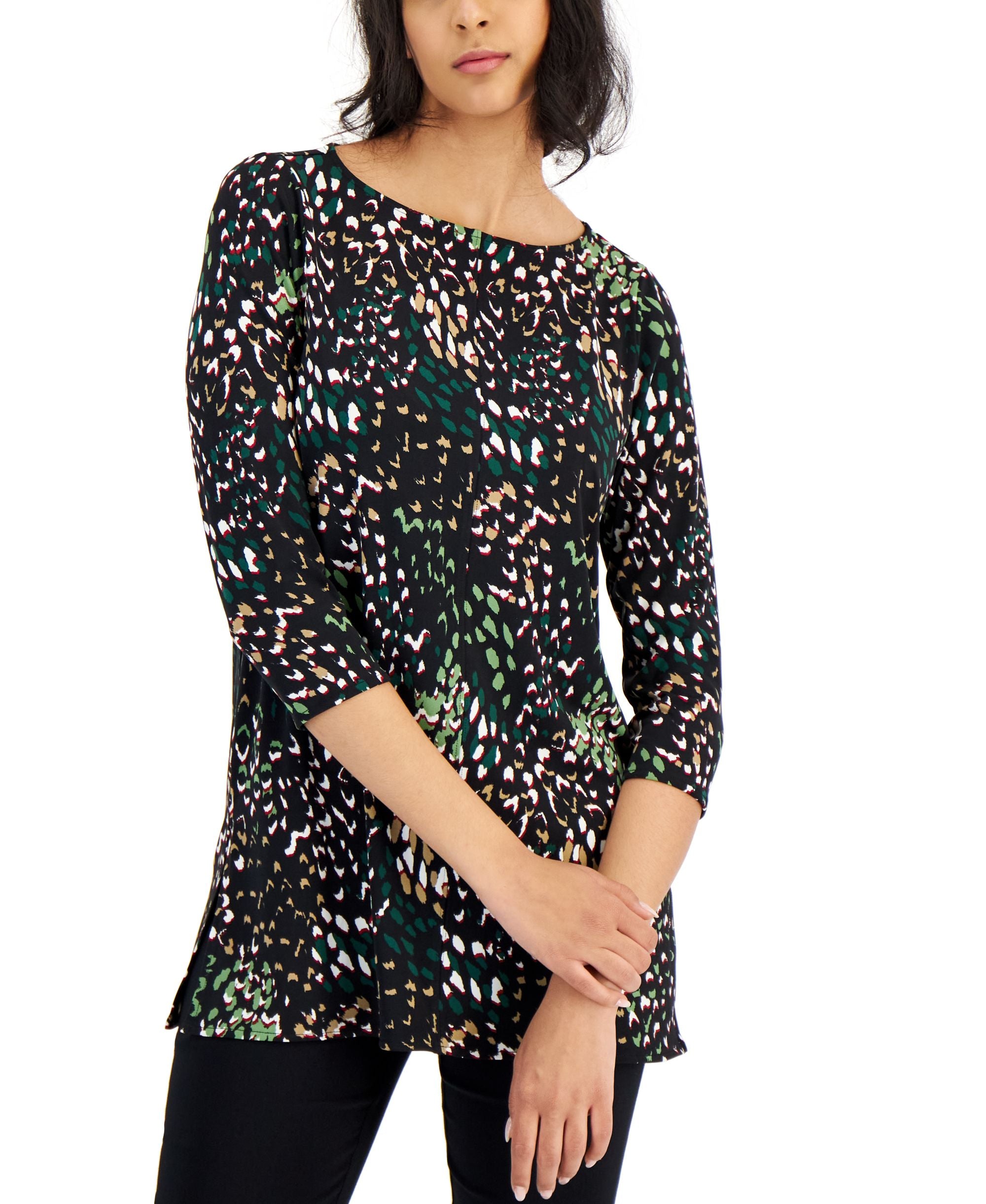 Alfani Petite Printed Boat Neck Tunic