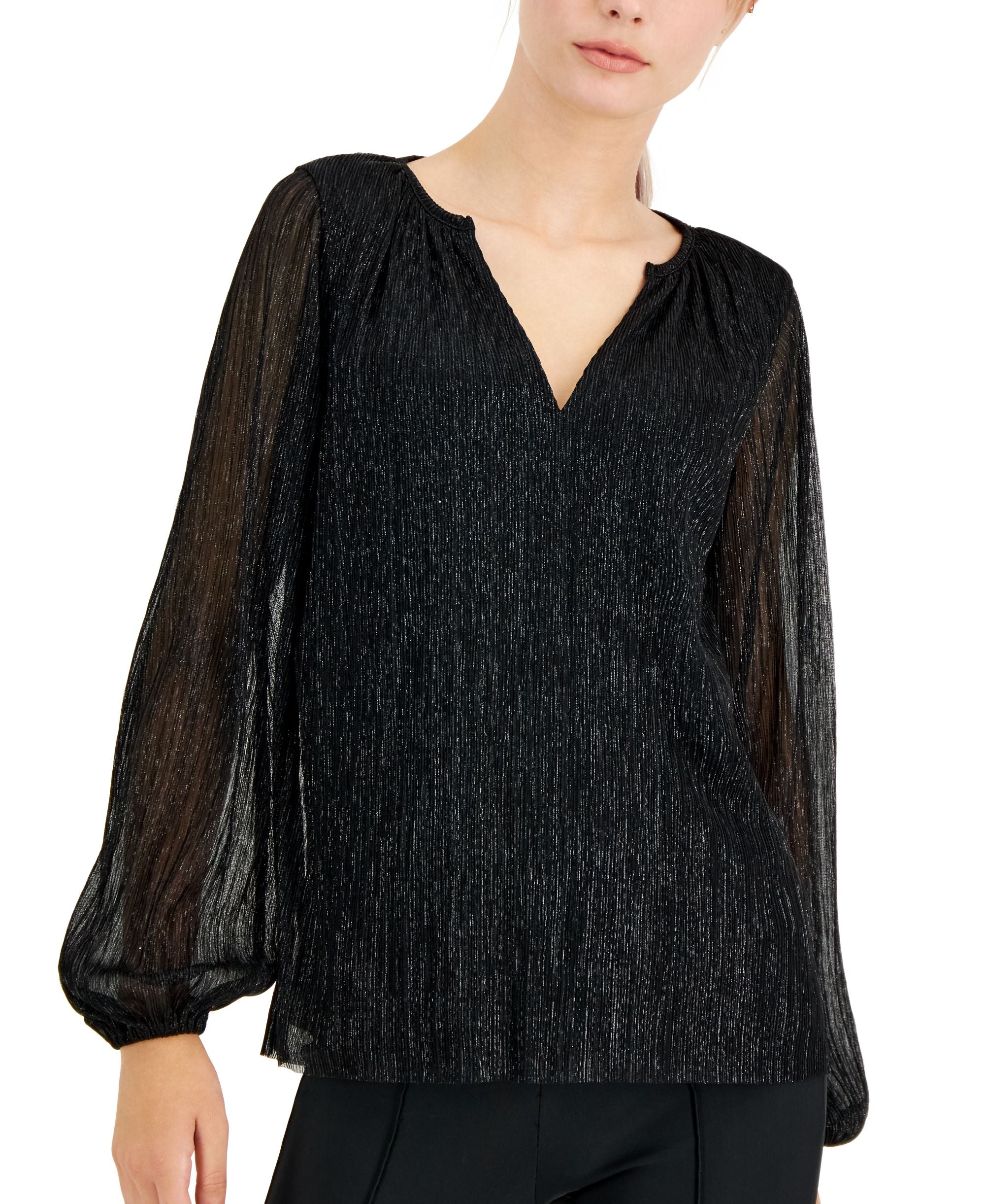 Alfani Petite Metallic Peasant Top