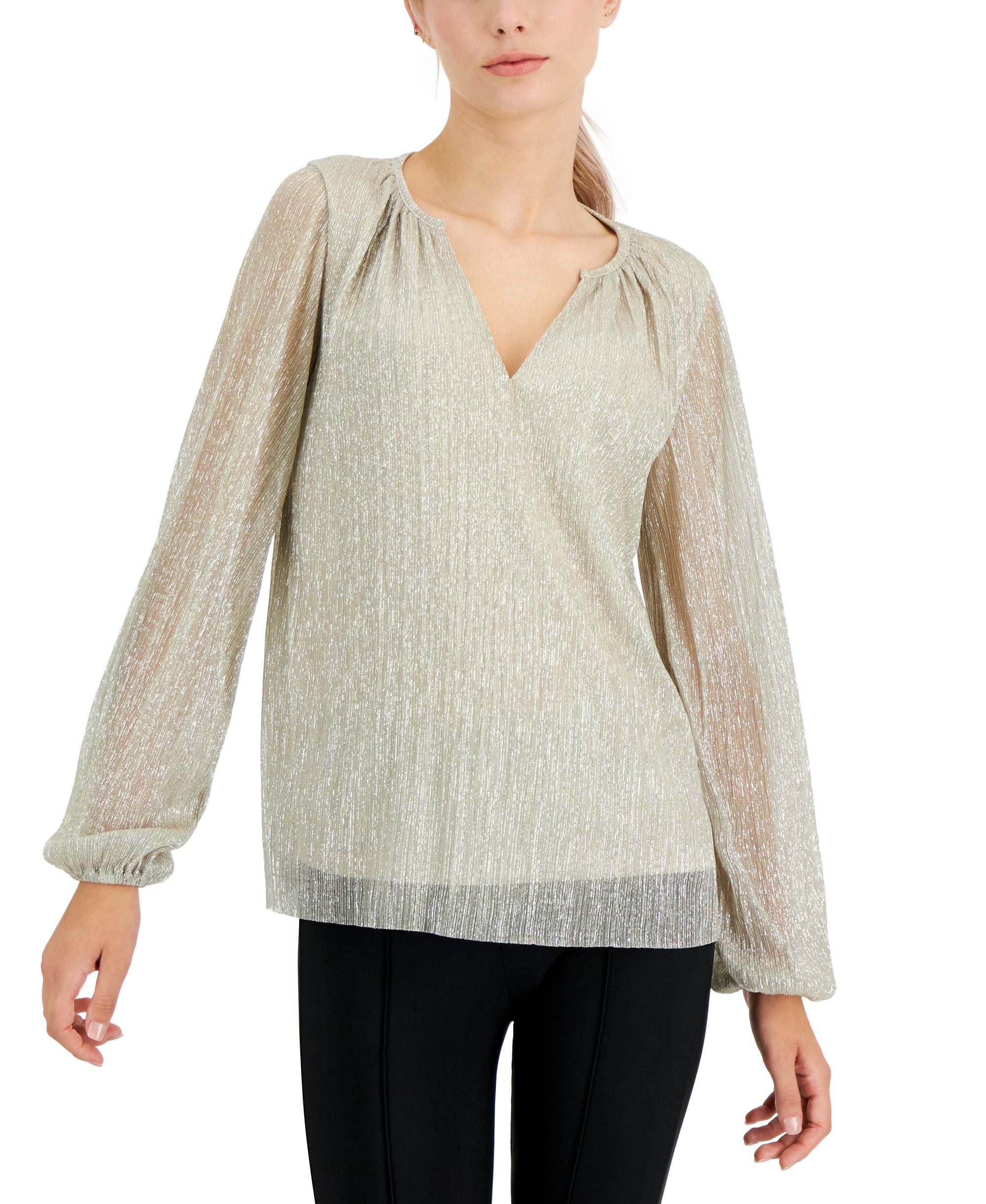 Alfani Petite Metallic Peasant Top