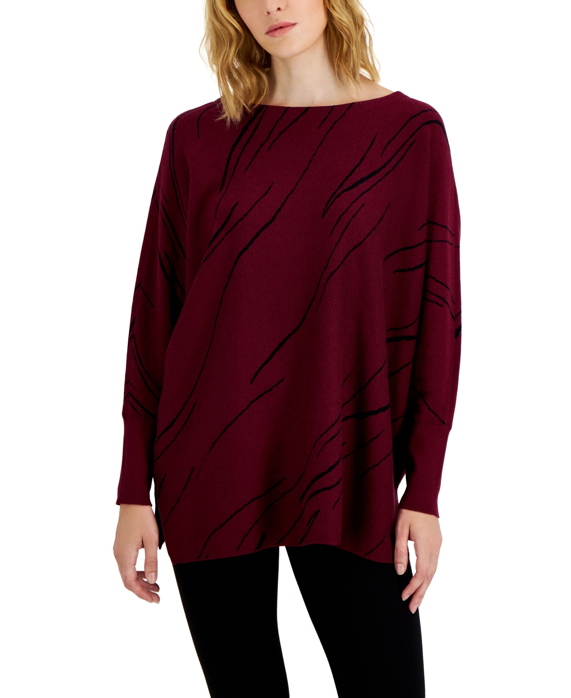 Alfani Petite Printed Boat Neck Sweater