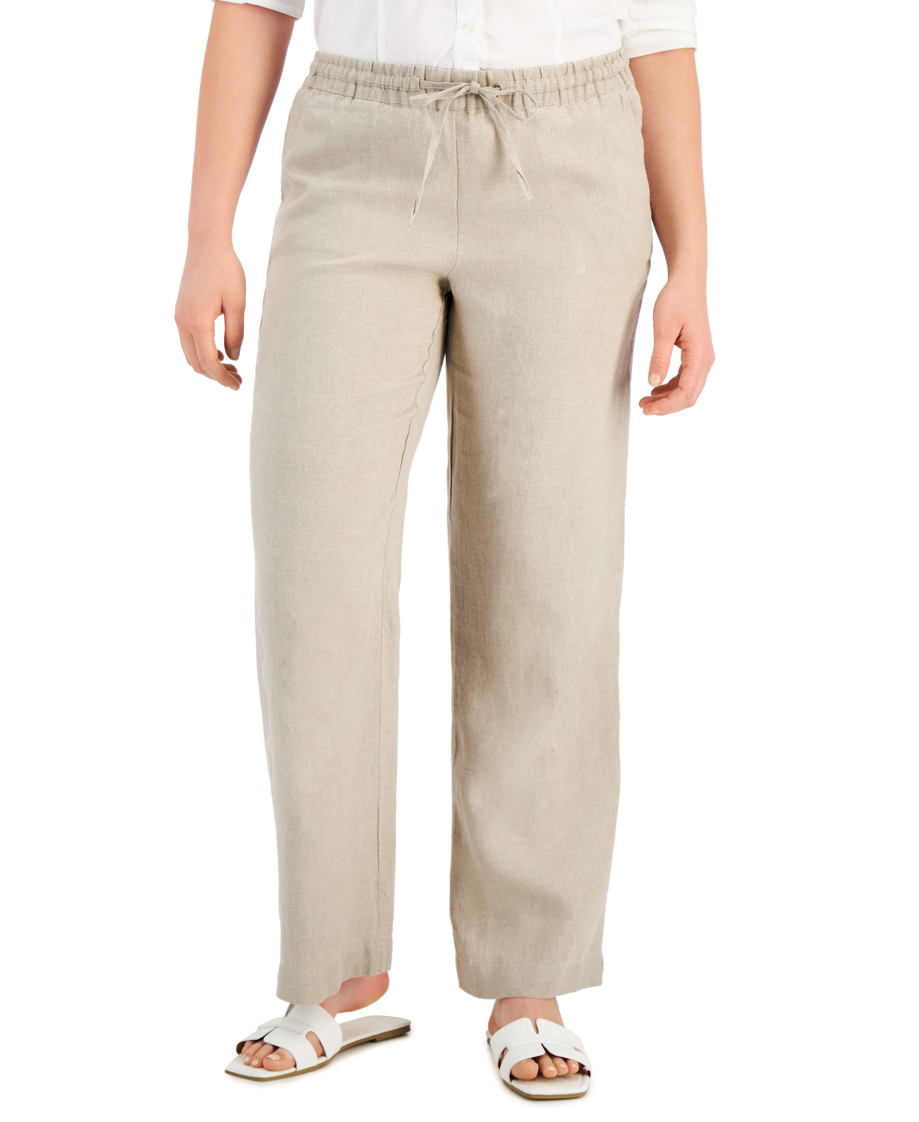 Petite 100% Linen Drawstring Pants