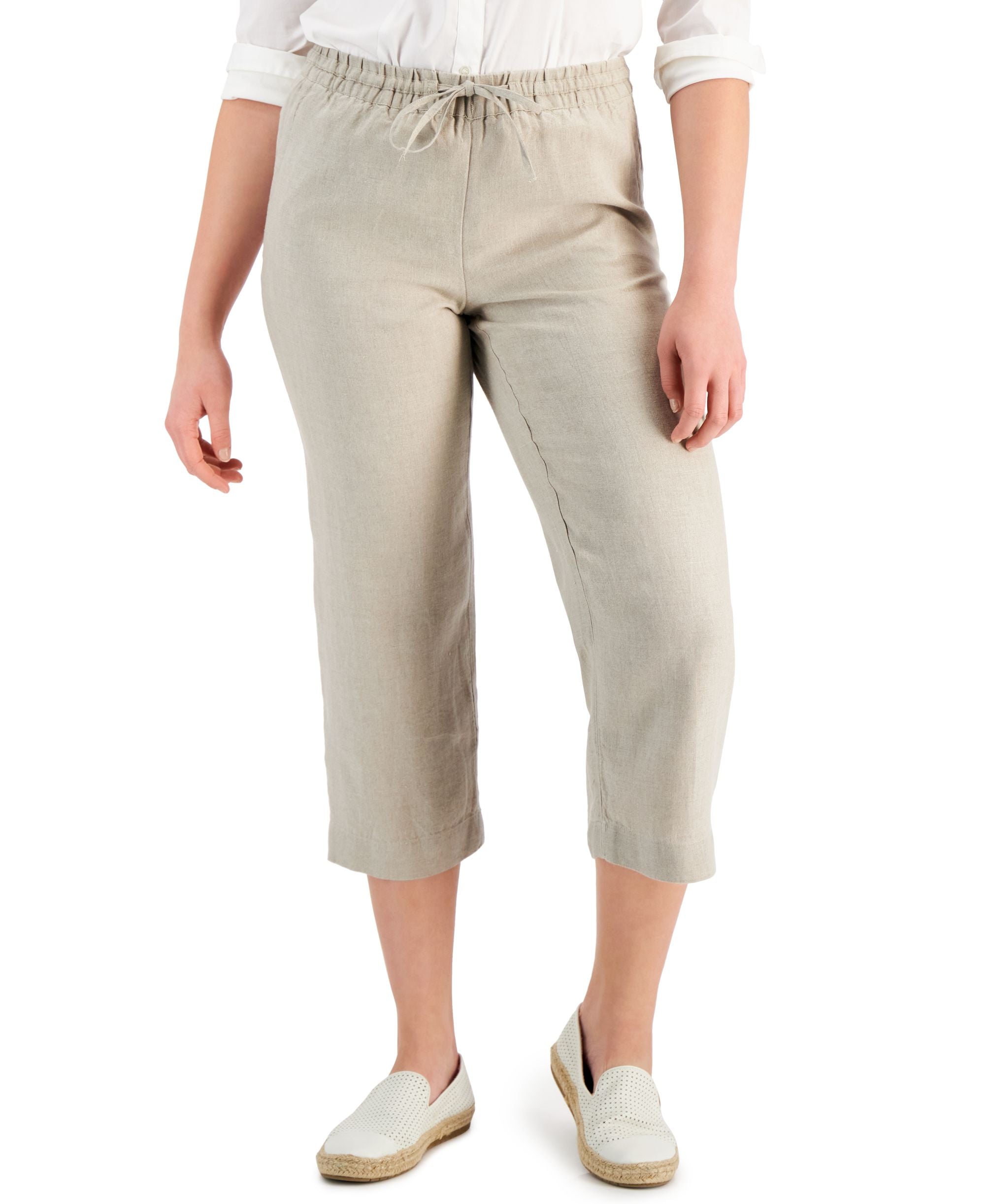 Women's Linen Capri Tie-Waist Pants