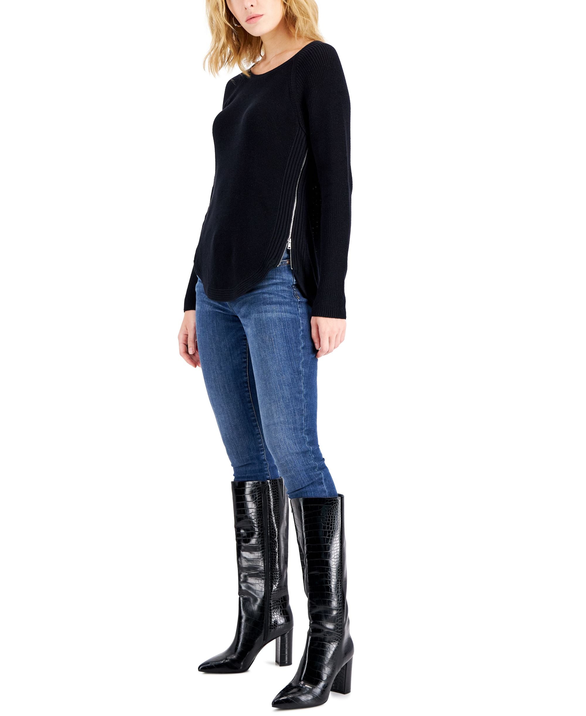 INC International Concepts Womens Waffle Knit Side Zip Tunic Sweater