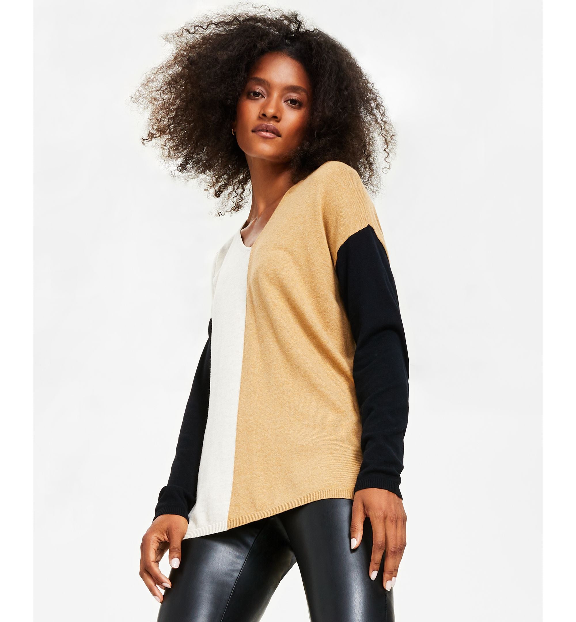 INC International Concepts Womens Colorblocked Step Hem Tunic Sweater
