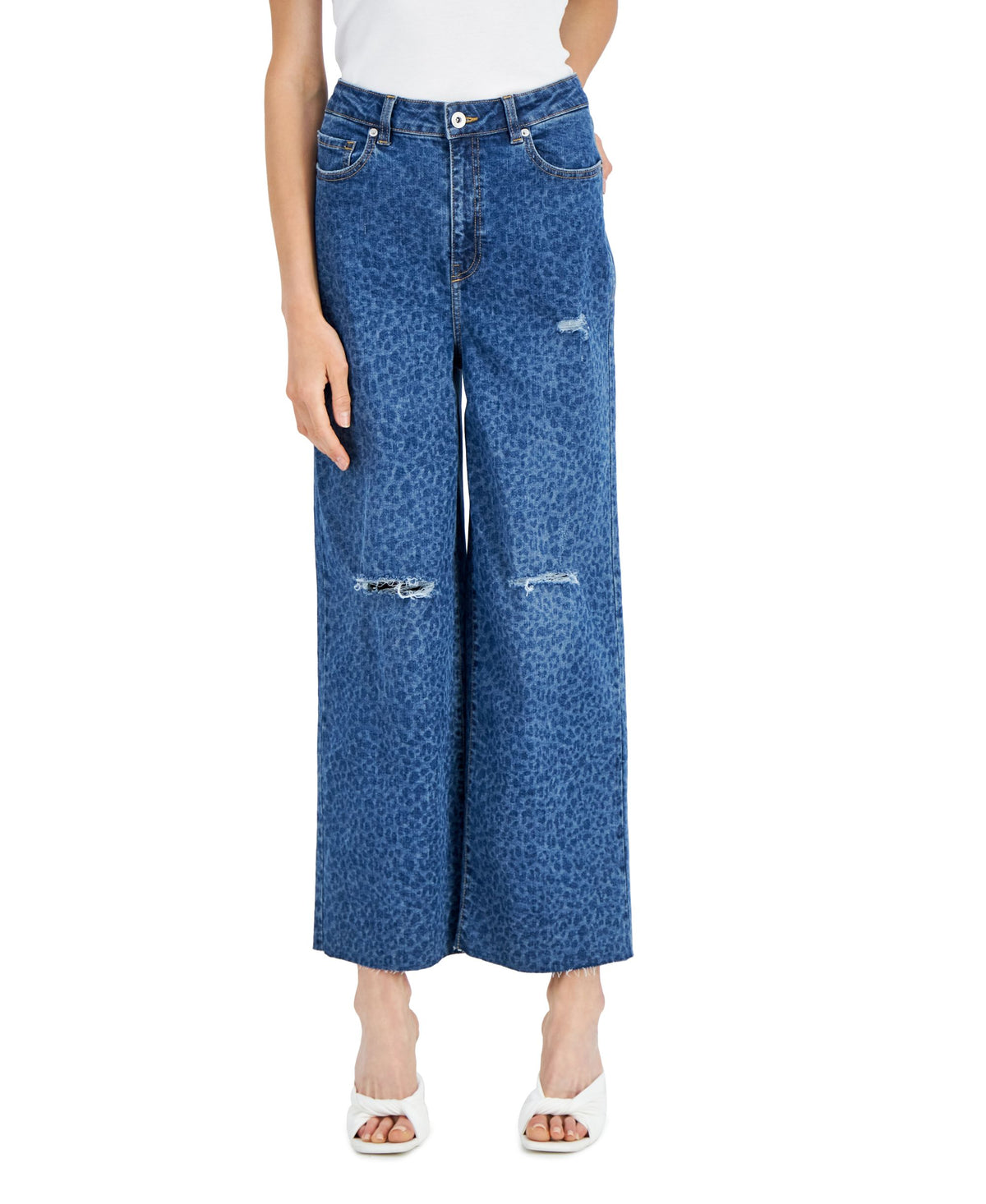 INC International Concepts Womens Animal Print Destructed Wide Leg Jeans