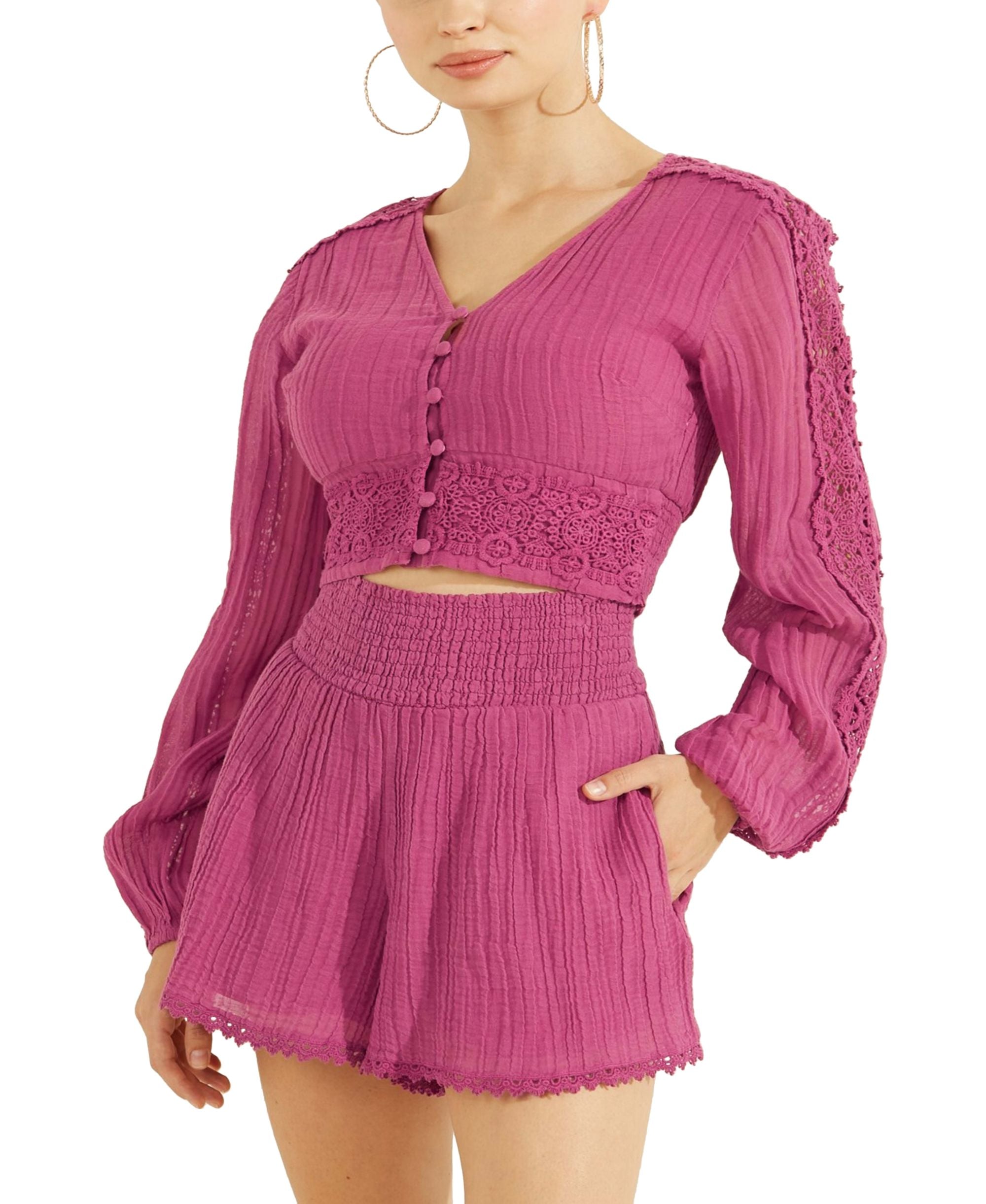 Guess Womens Abigail Gauze Crop Top