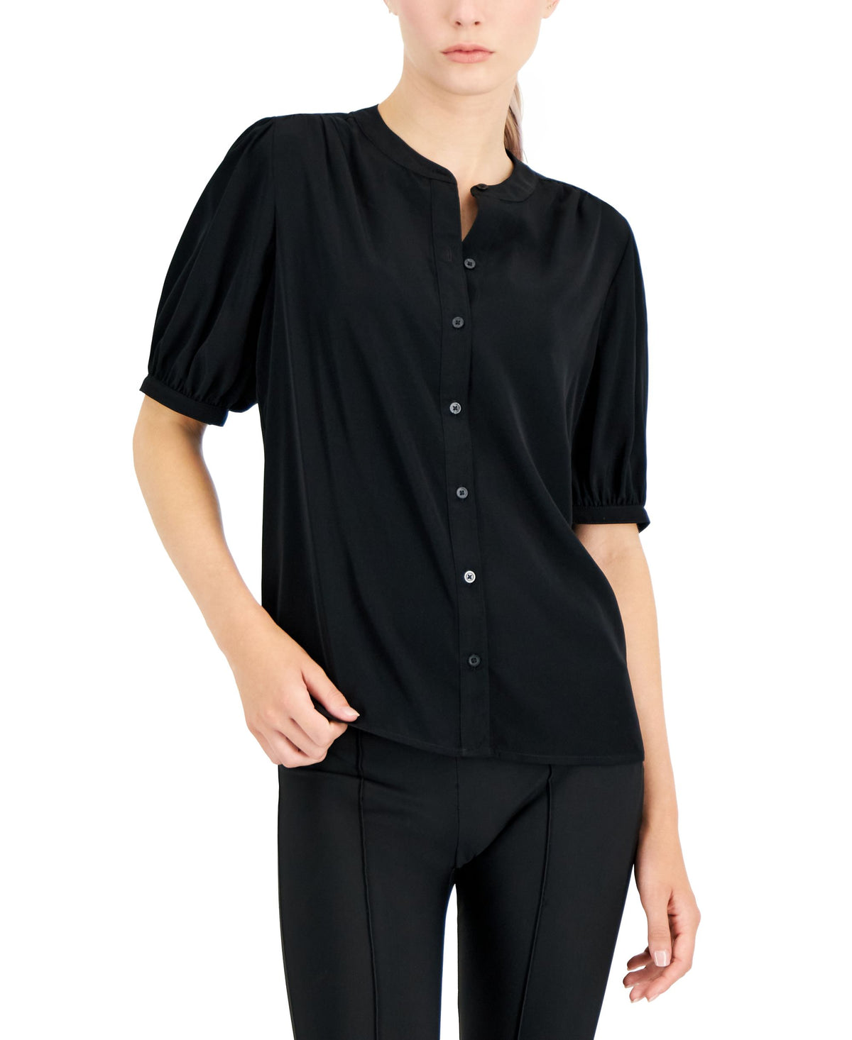 Alfani Womens Band Collar Elbow Sleeve Top