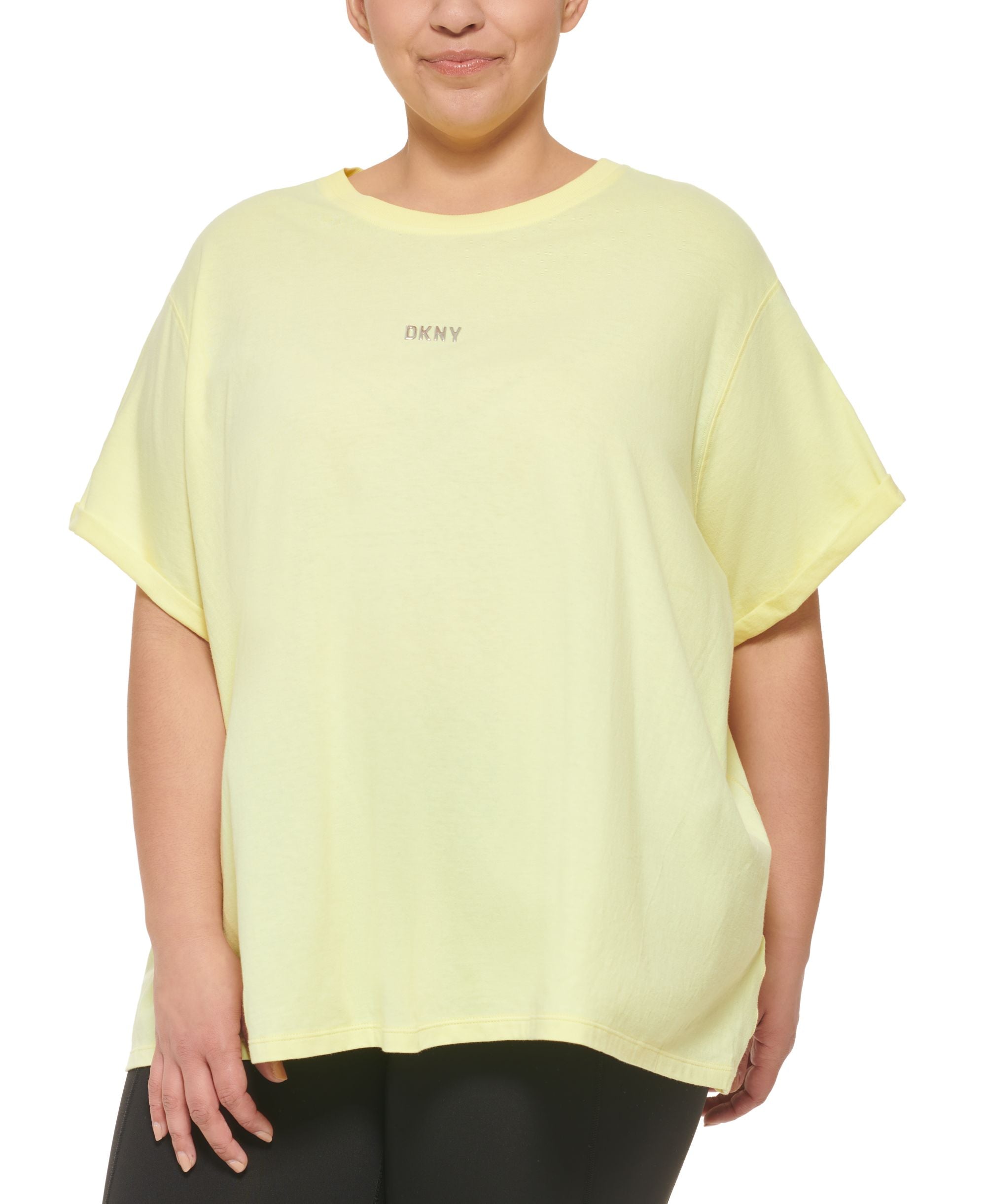 DKNY Sport Plus Size Knot Front Metallic Logo T-Shirt