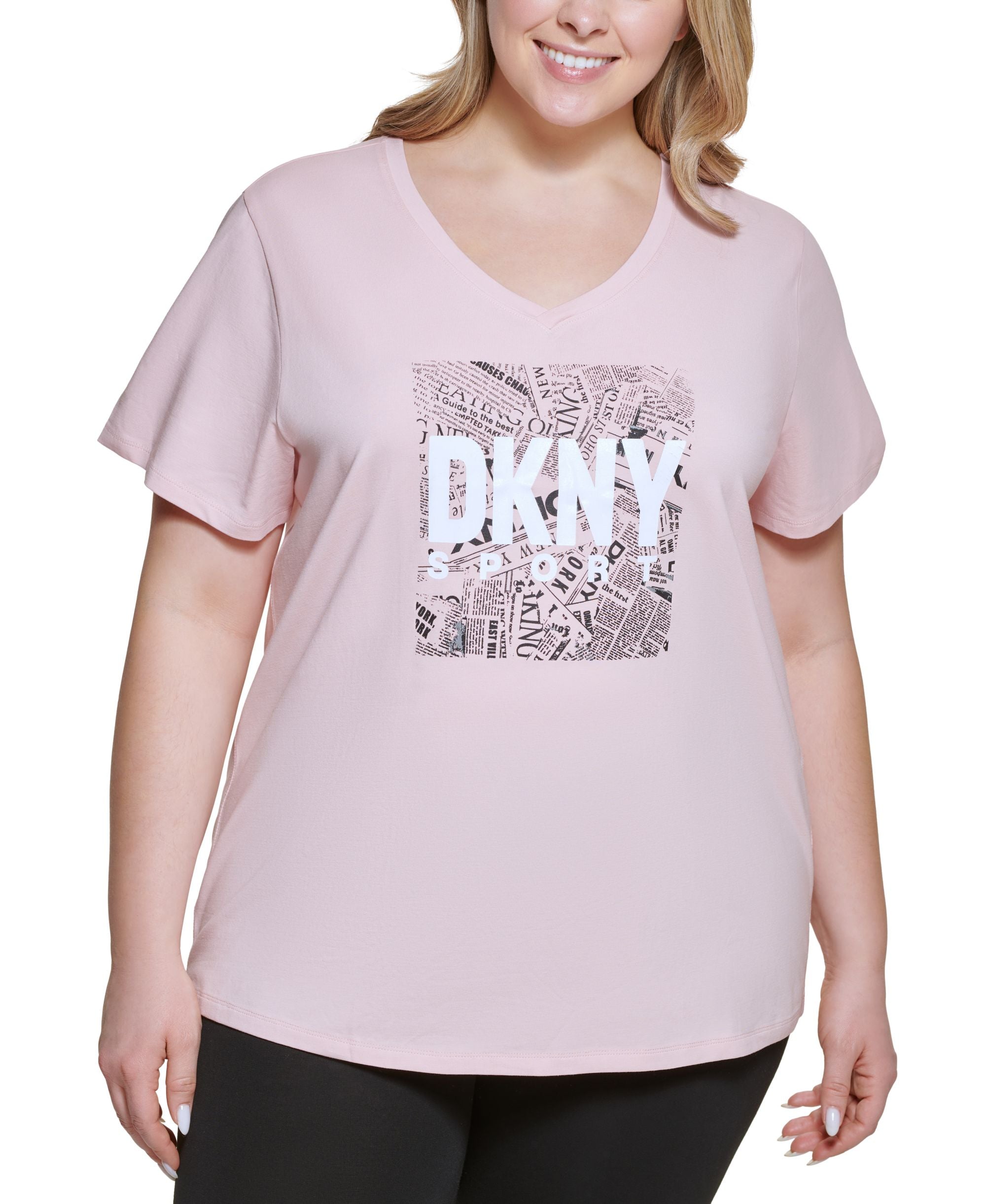 DKNY Sport Plus Size Newspaper Logo Tee