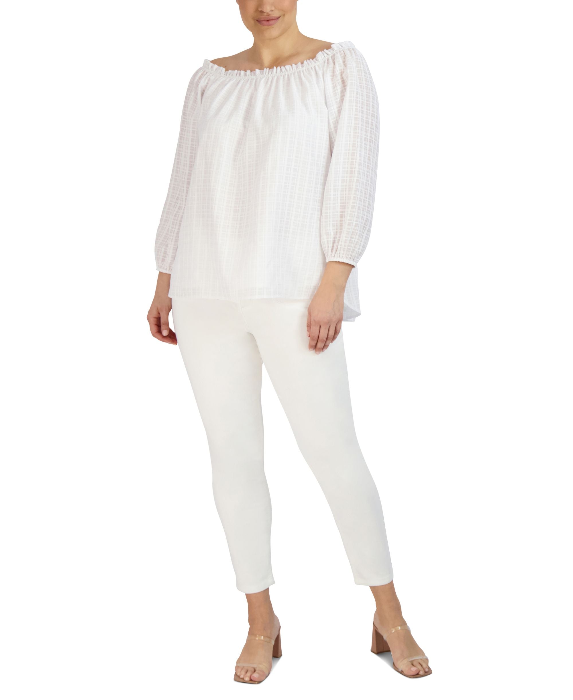 Jones New York Plus Size Smocked Neckline Blouse