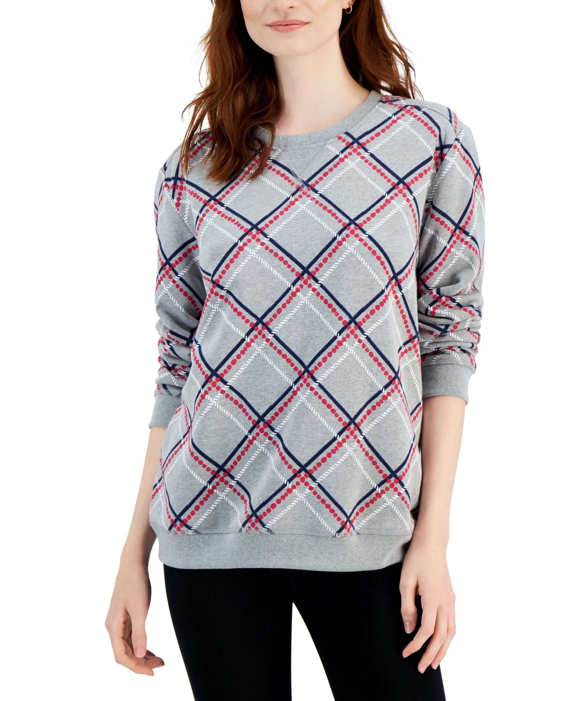 Karen Scott Womens Ribbed Edge Sweatshirt