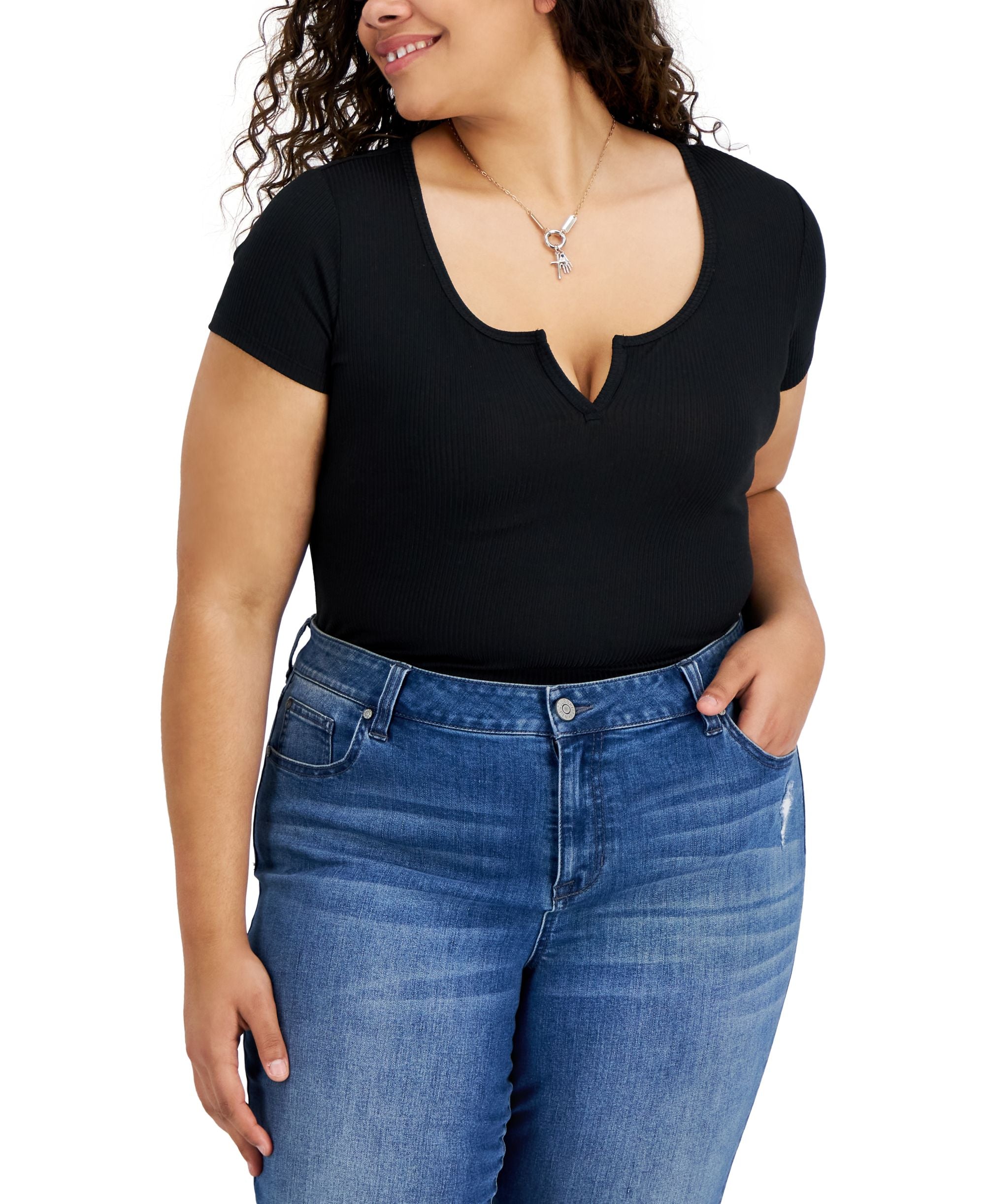 Trendy Plus Size V-Notch Bodysuit