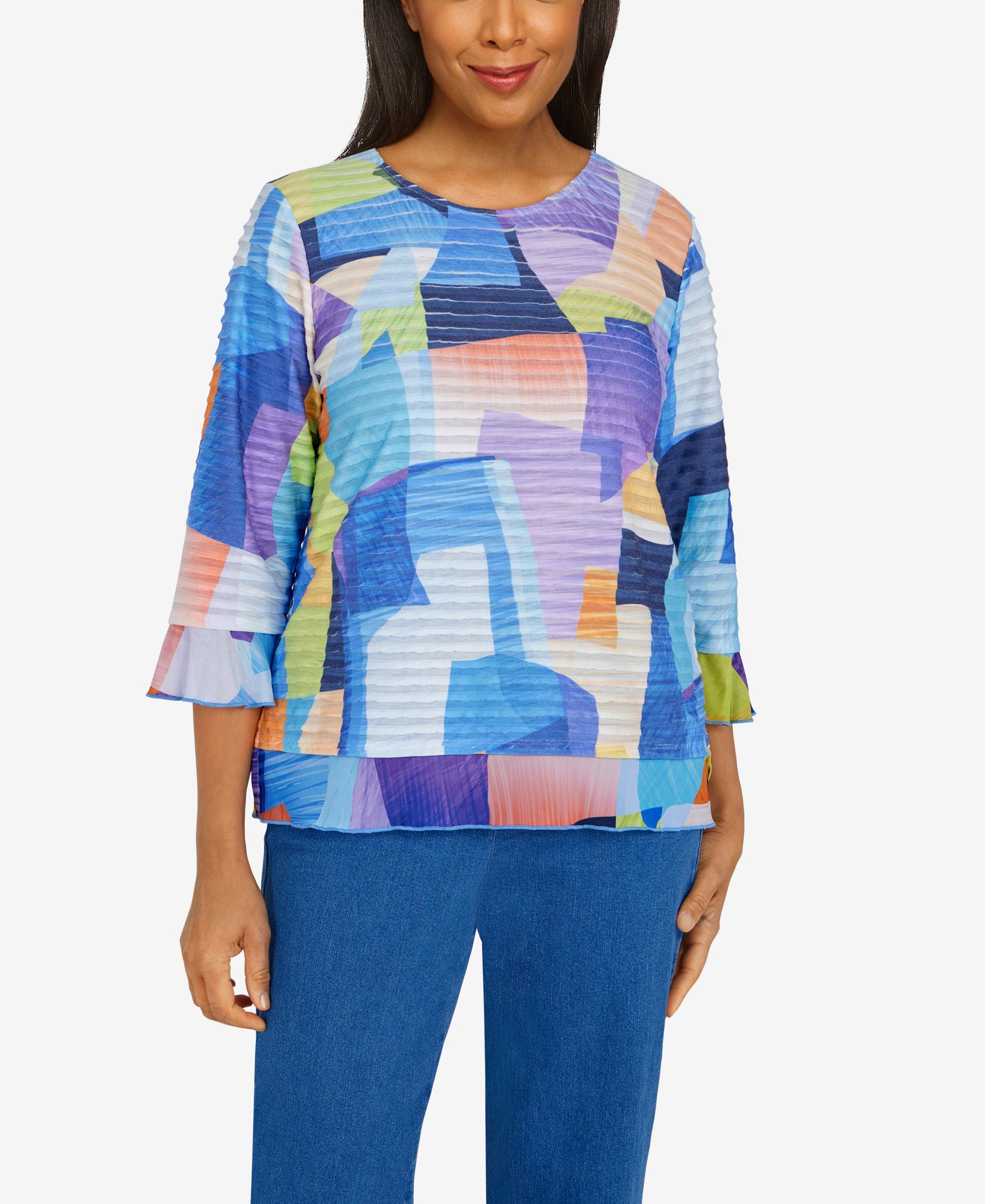 Indigo Daze Plus Size Colorblock Mesh Trim Top