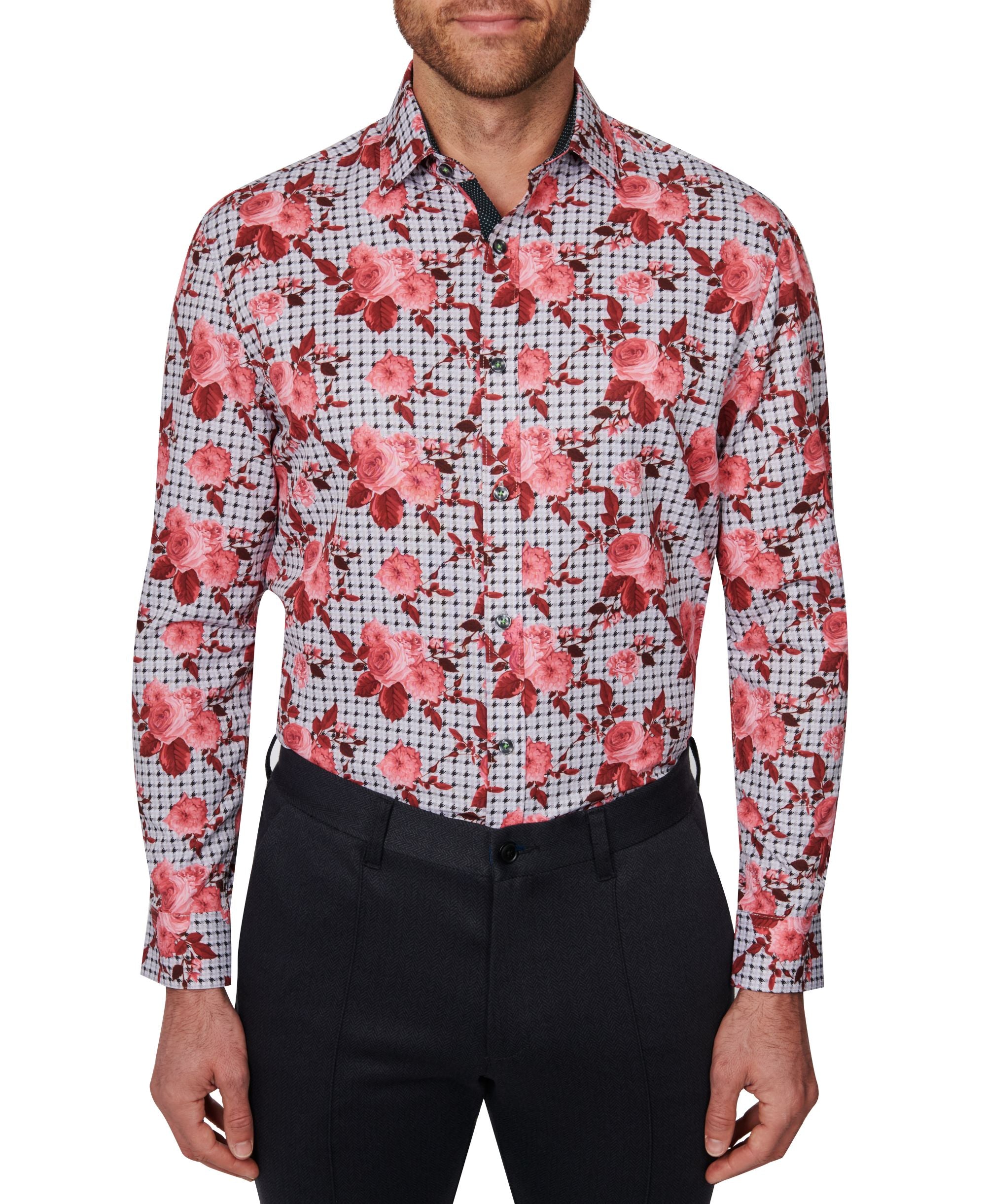 Society Of Threads Mens Slim Fit Floral Performance Dress Shirt
